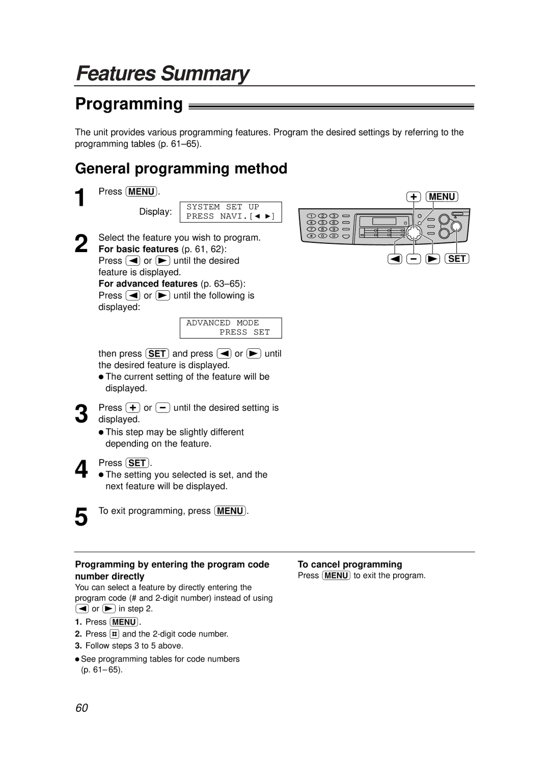 Panasonic KX-FLB756E manual Features Summary, Programming, General programming method 