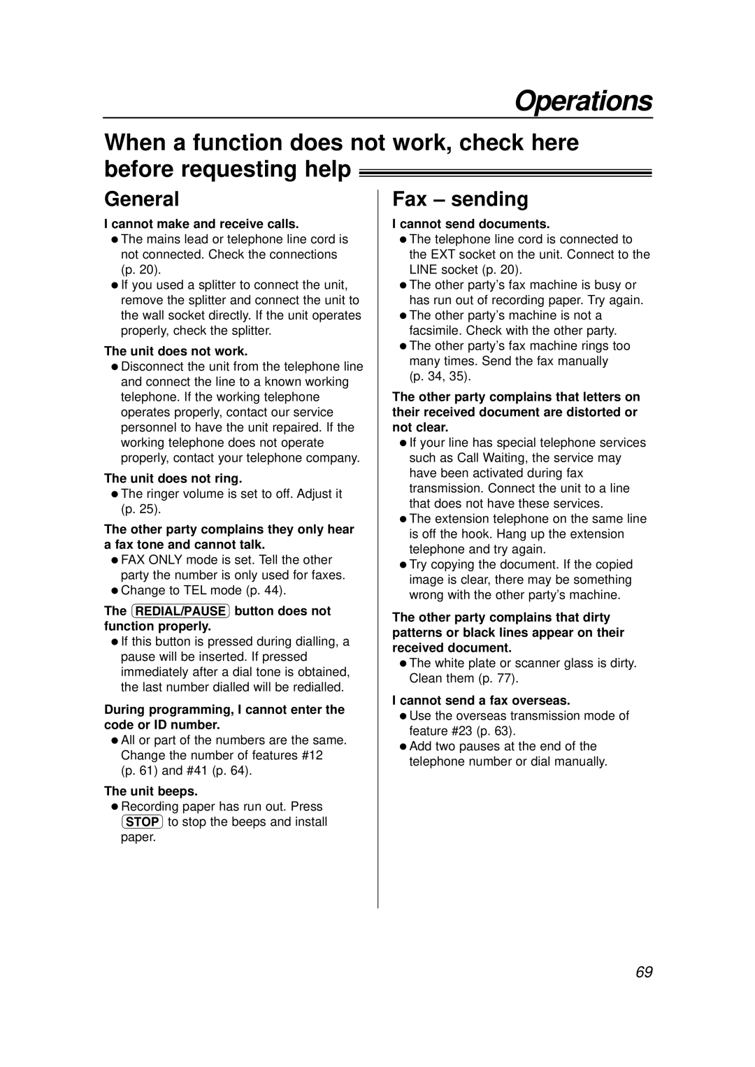 Panasonic KX-FLB756E manual Operations, General, Fax sending 