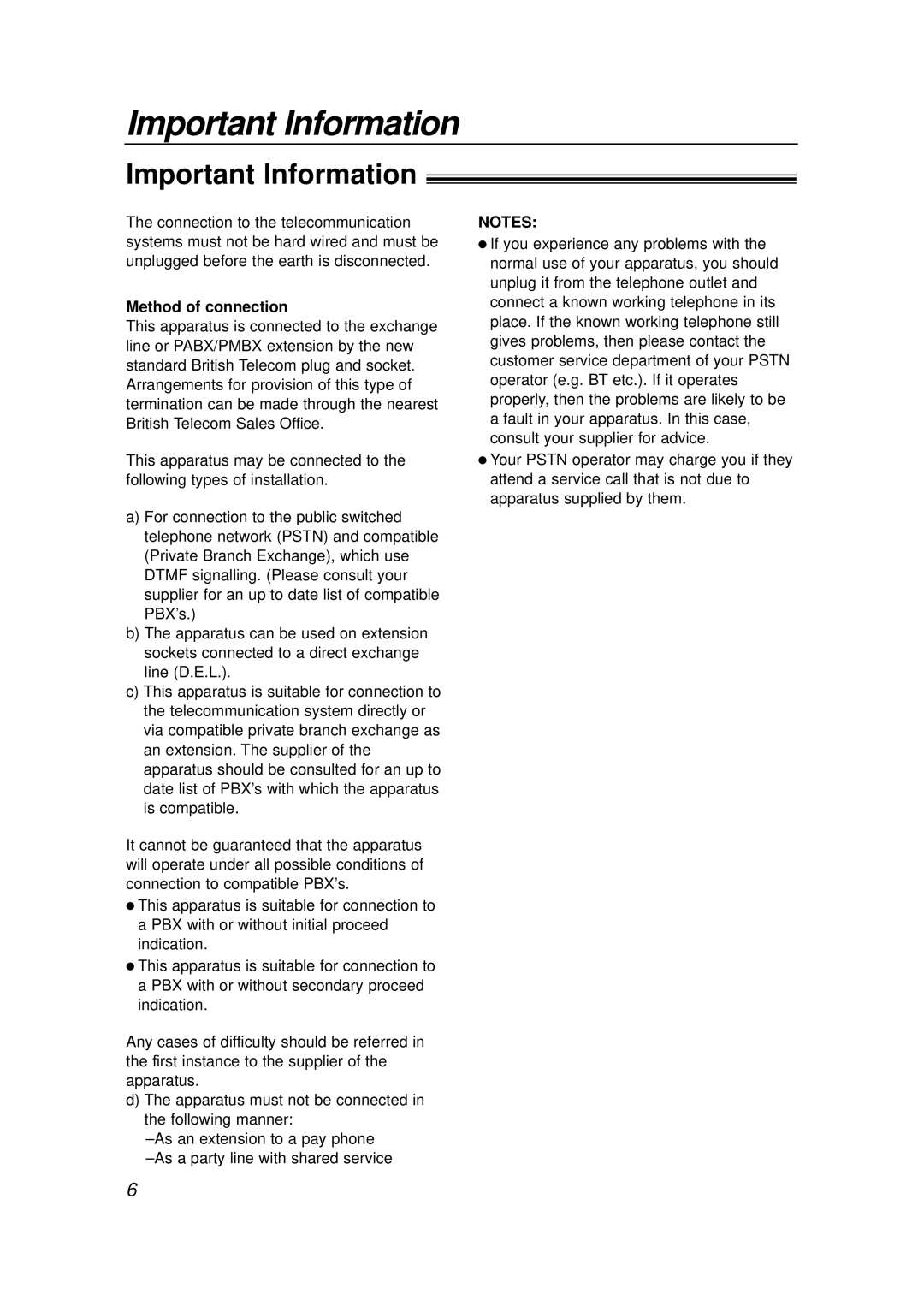 Panasonic KX-FLB756E manual Important Information, Method of connection 