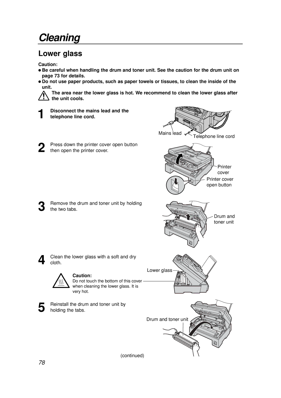 Panasonic KX-FLB756E manual Cleaning, Lower glass 