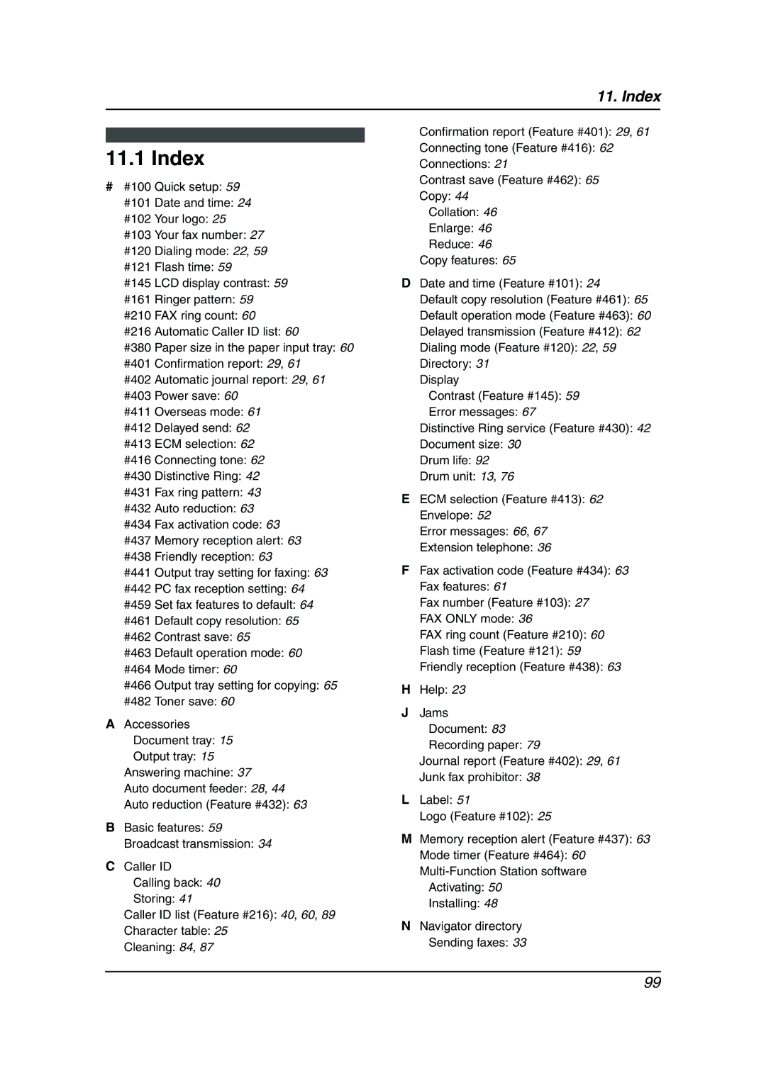 Panasonic KX-FLB811 manual Index, Activating Installing Navigator directory Sending faxes 