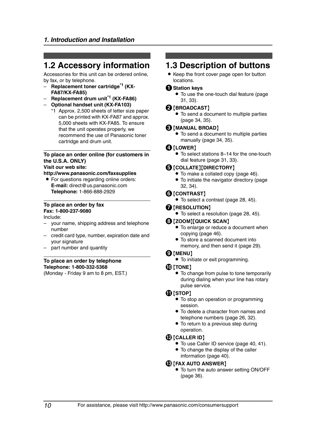 Panasonic KX-FLB811 manual Accessory information, Description of buttons 