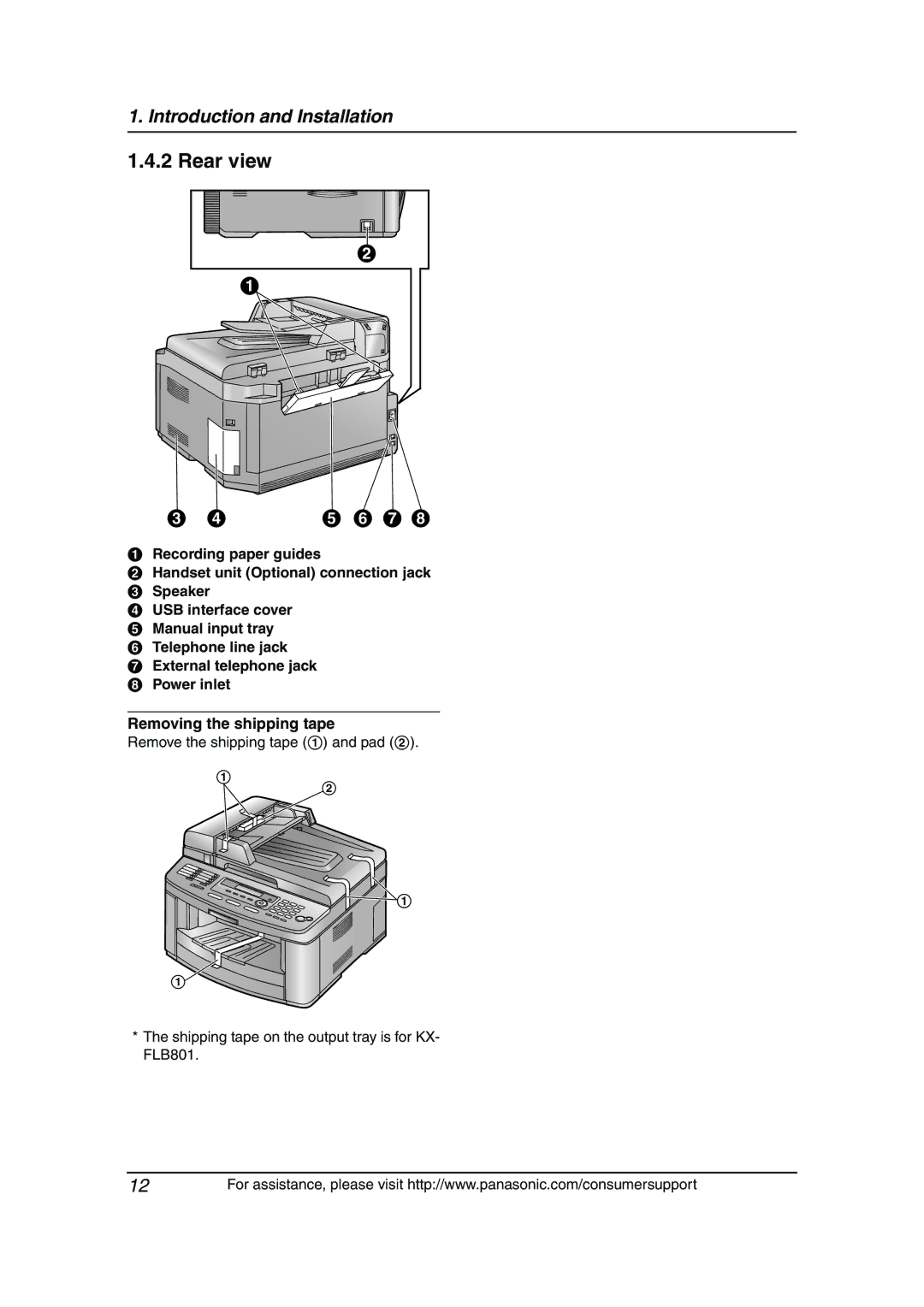 Panasonic KX-FLB811 manual Rear view, E F G H 