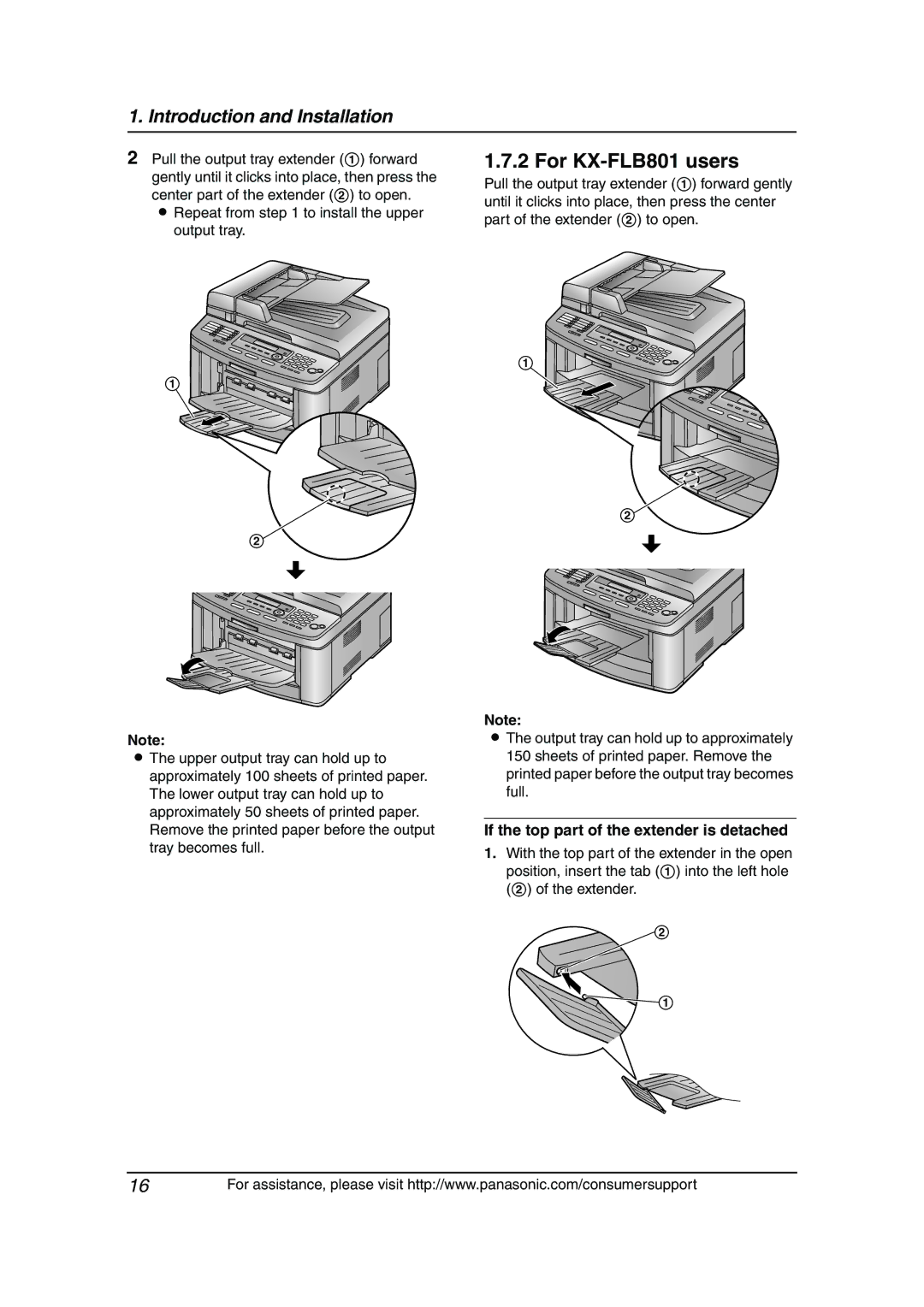 Panasonic KX-FLB811 manual For KX-FLB801 users, If the top part of the extender is detached 