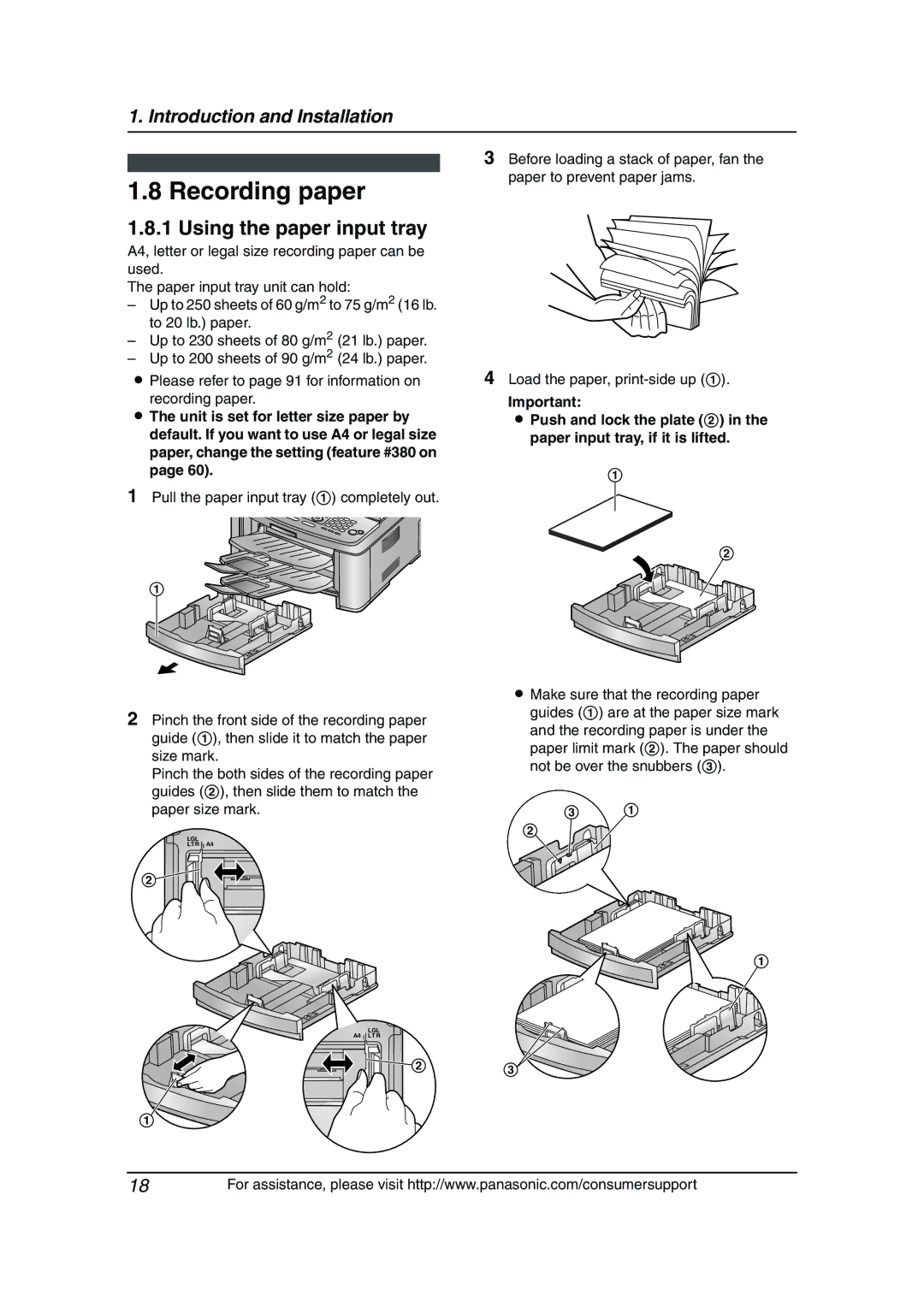 Panasonic KX-FLB811 manual Recording paper, Using the paper input tray 