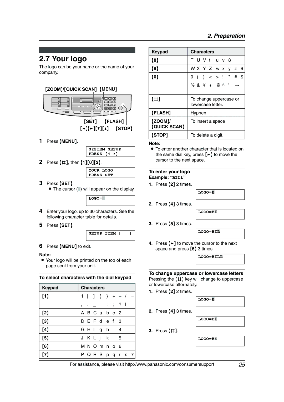 Panasonic KX-FLB811 manual Your logo, ZOOM/QUICK Scan Menu SET Flash, Zoom, Quick Scan Stop 