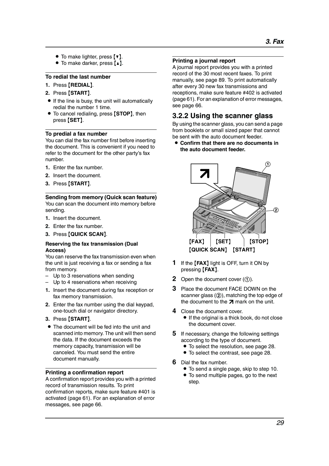 Panasonic KX-FLB811 manual Using the scanner glass, FAX SET Stop Quick Scan Start 