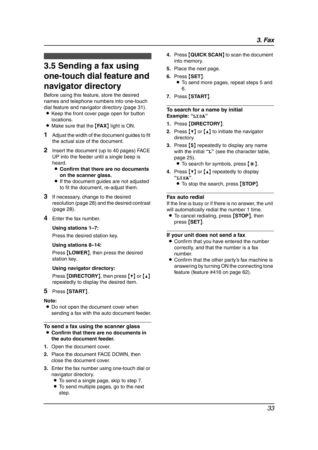 Panasonic KX-FLB811 manual Using stations, Using navigator directory, Fax auto redial, If your unit does not send a fax 