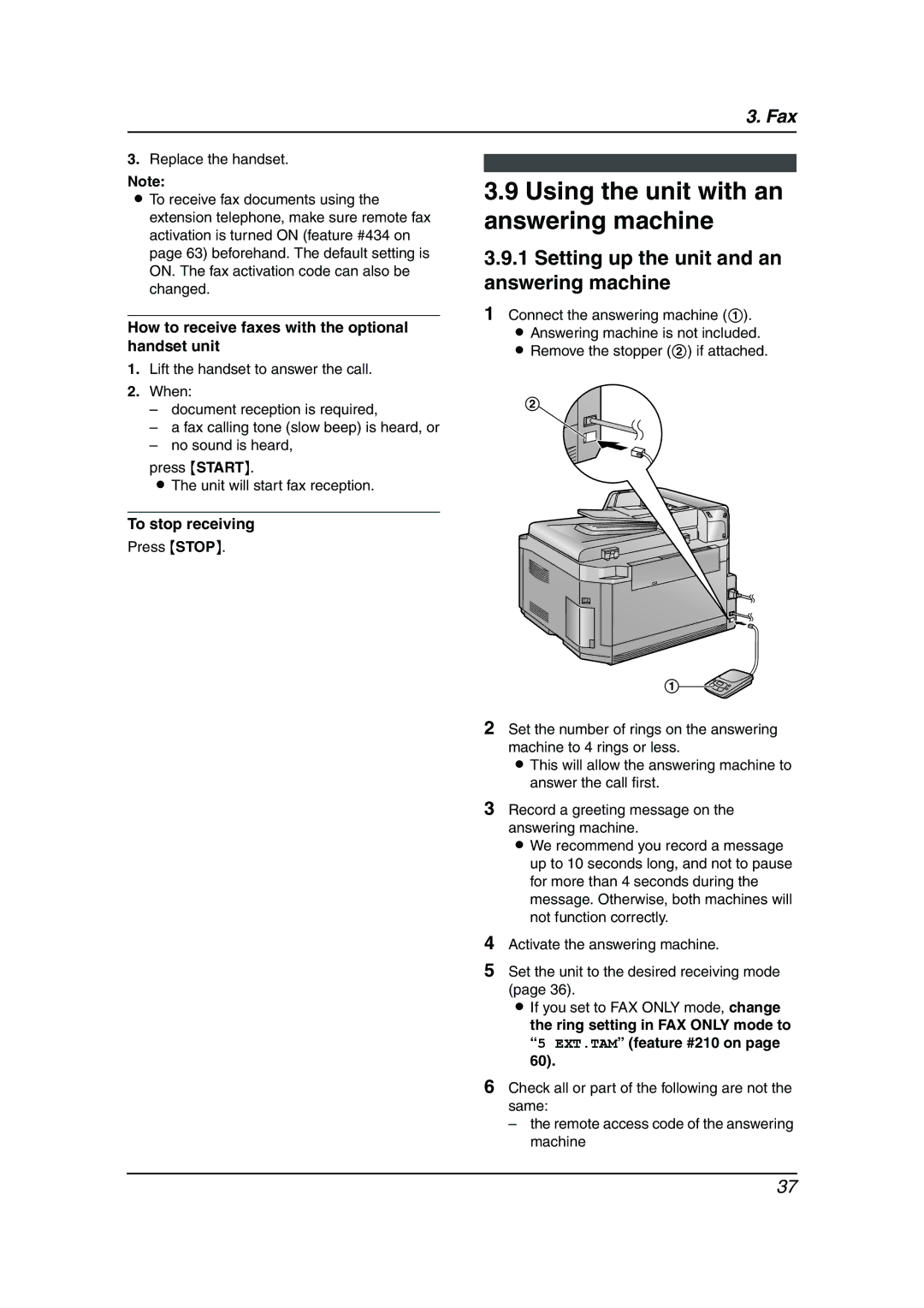 Panasonic KX-FLB811 manual Using the unit with an answering machine, Setting up the unit and an answering machine 