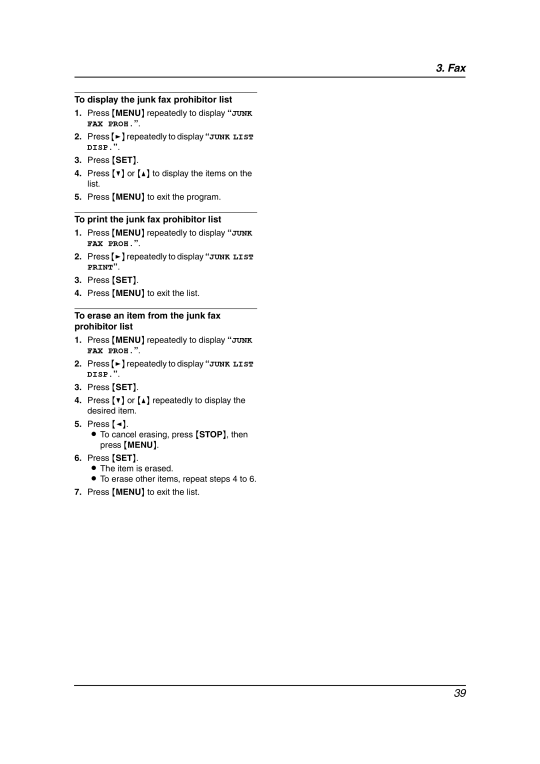 Panasonic KX-FLB811 manual To display the junk fax prohibitor list, To print the junk fax prohibitor list 