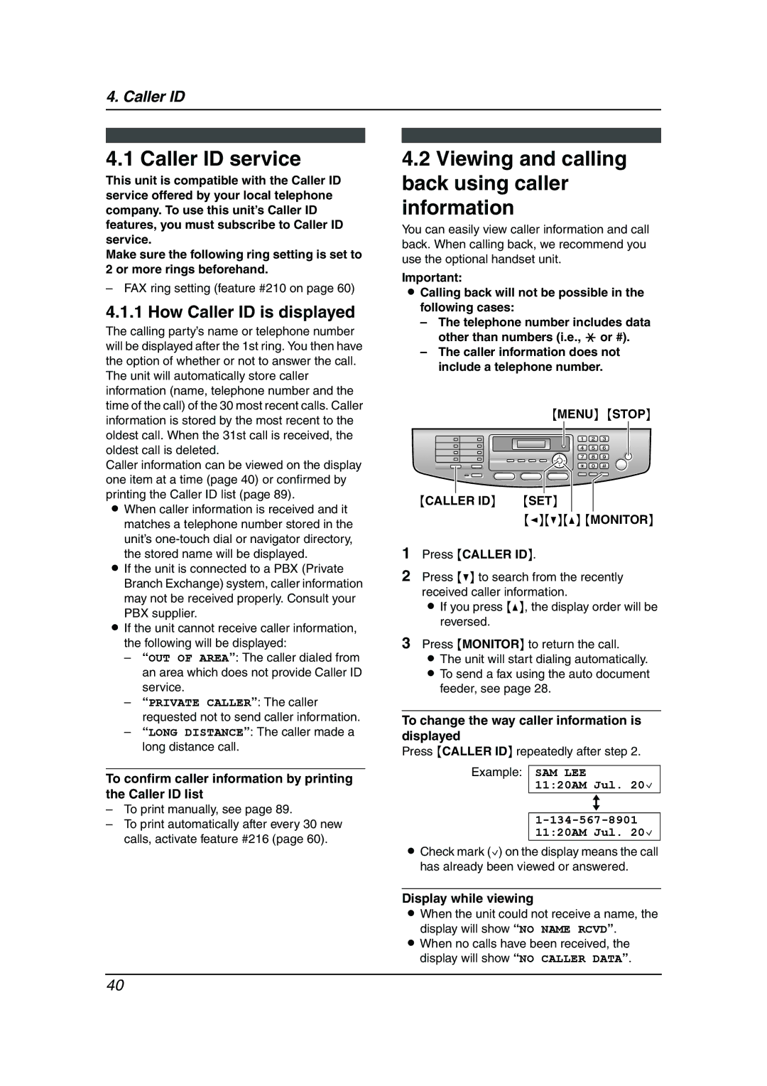 Panasonic KX-FLB811 manual Caller ID service, Viewing and calling back using caller information, How Caller ID is displayed 