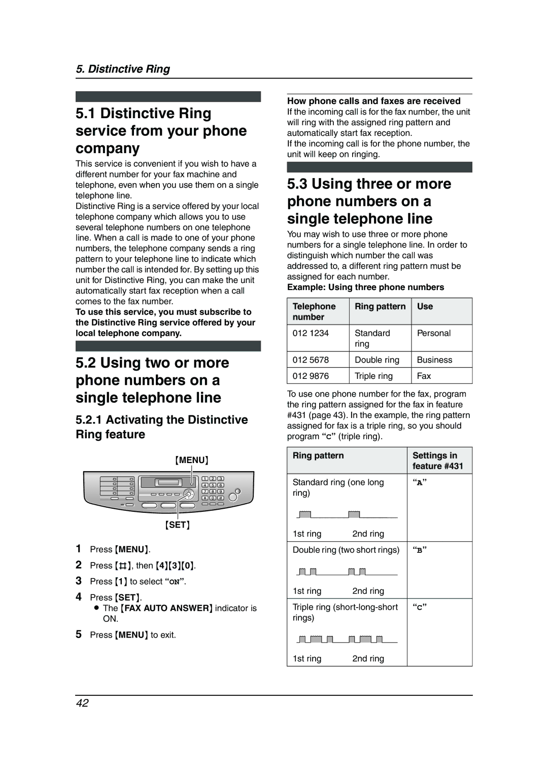 Panasonic KX-FLB811 manual Distinctive Ring service from your phone company, Activating the Distinctive Ring feature 