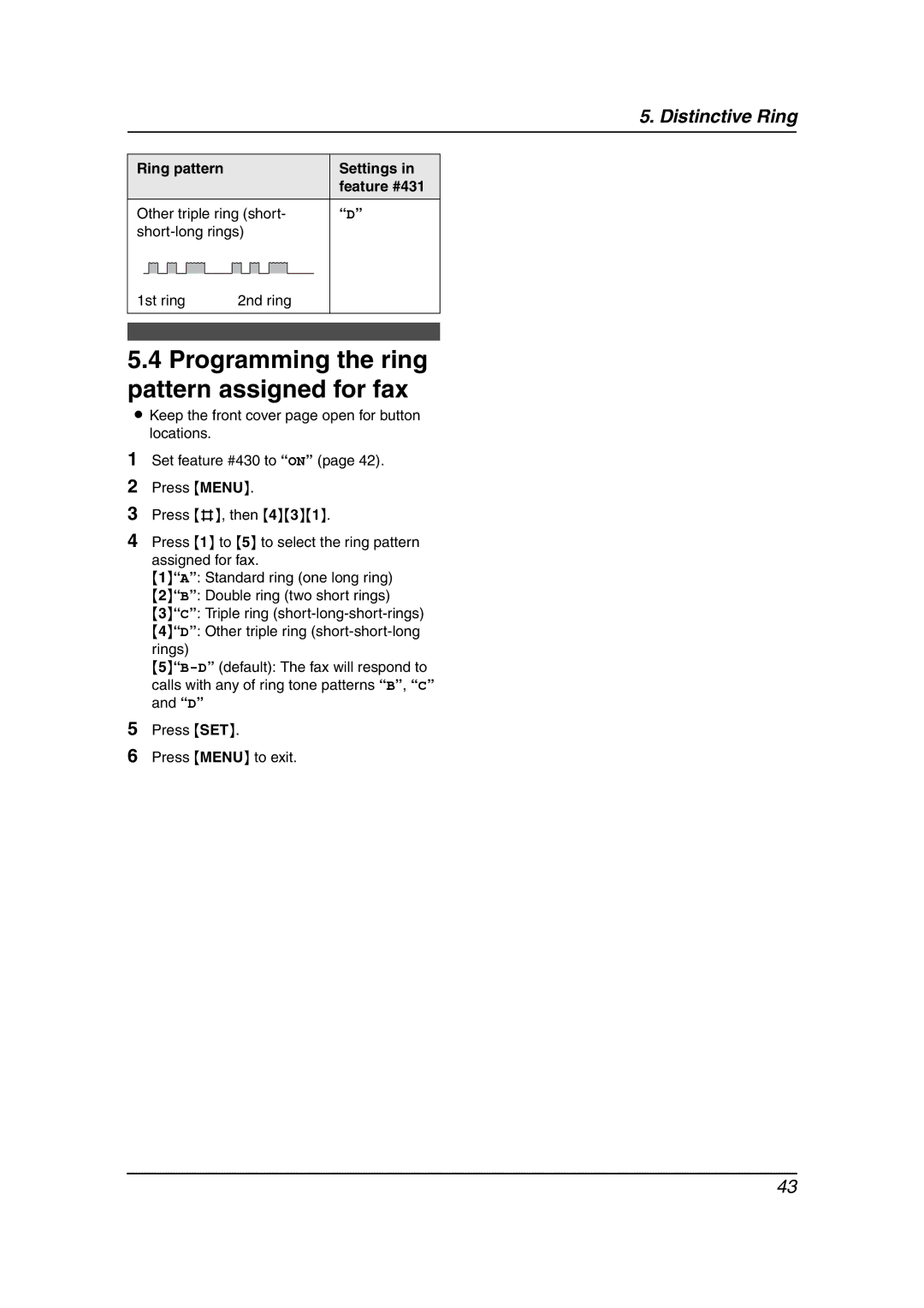 Panasonic KX-FLB811 manual Programming the ring pattern assigned for fax 