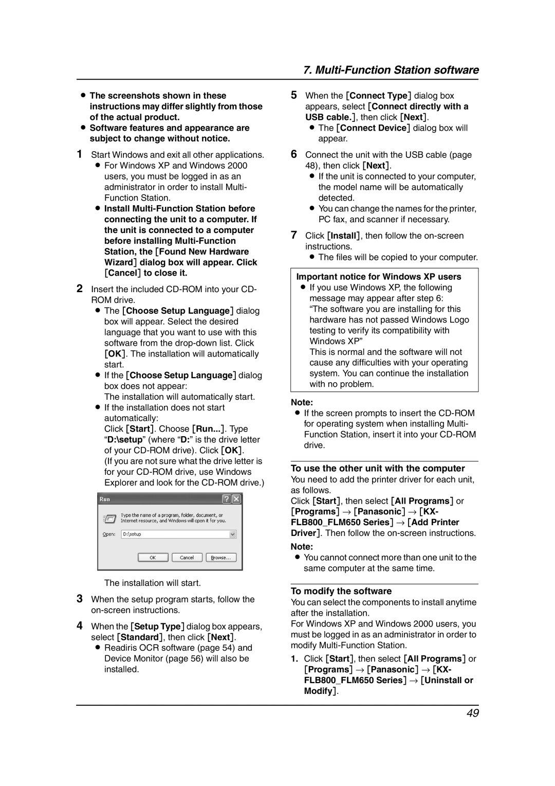 Panasonic KX-FLB811 manual Insert the included CD-ROM into your CD- ROM drive, Important notice for Windows XP users 