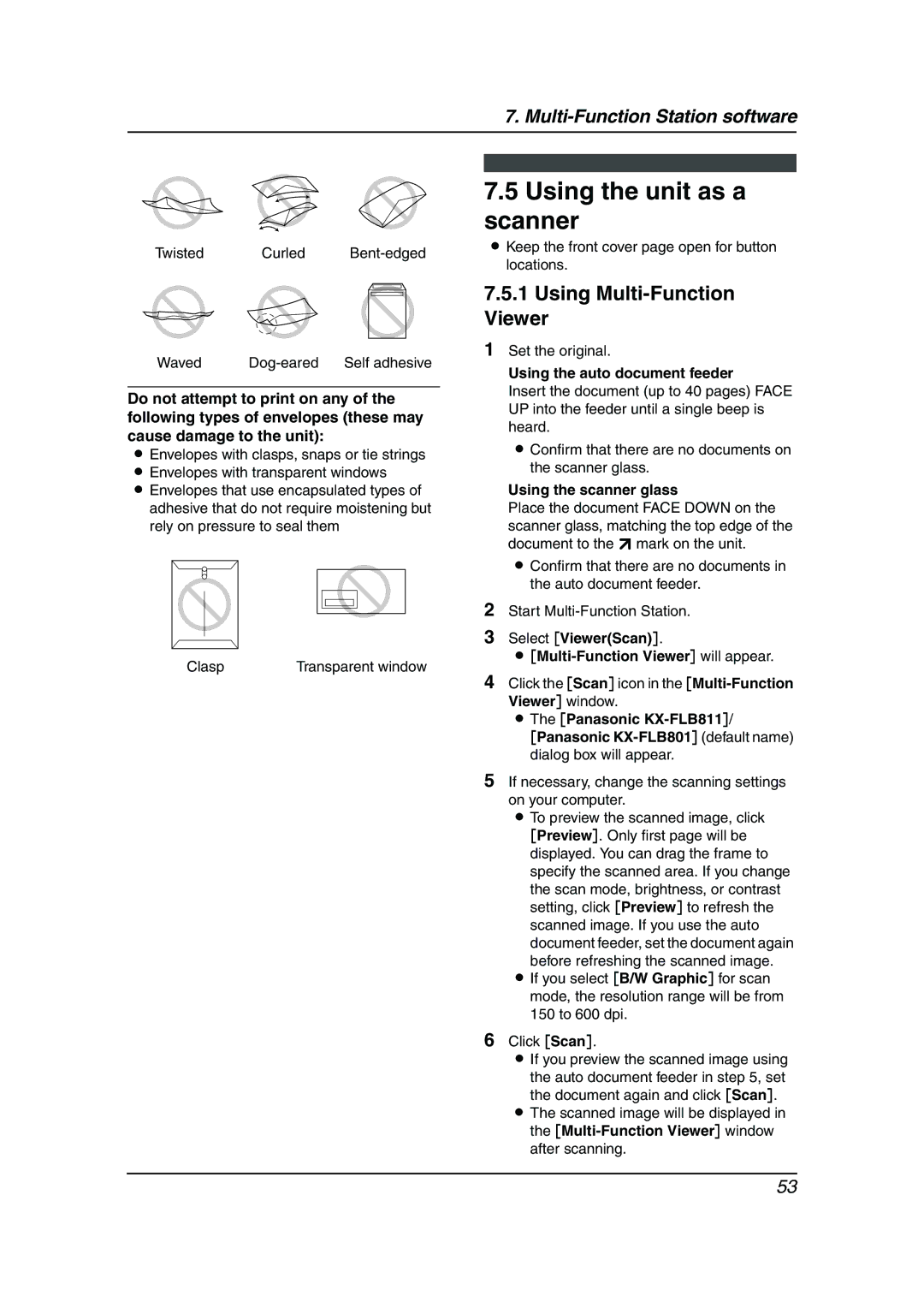 Panasonic KX-FLB811 manual Using the unit as a scanner, Using Multi-Function Viewer 