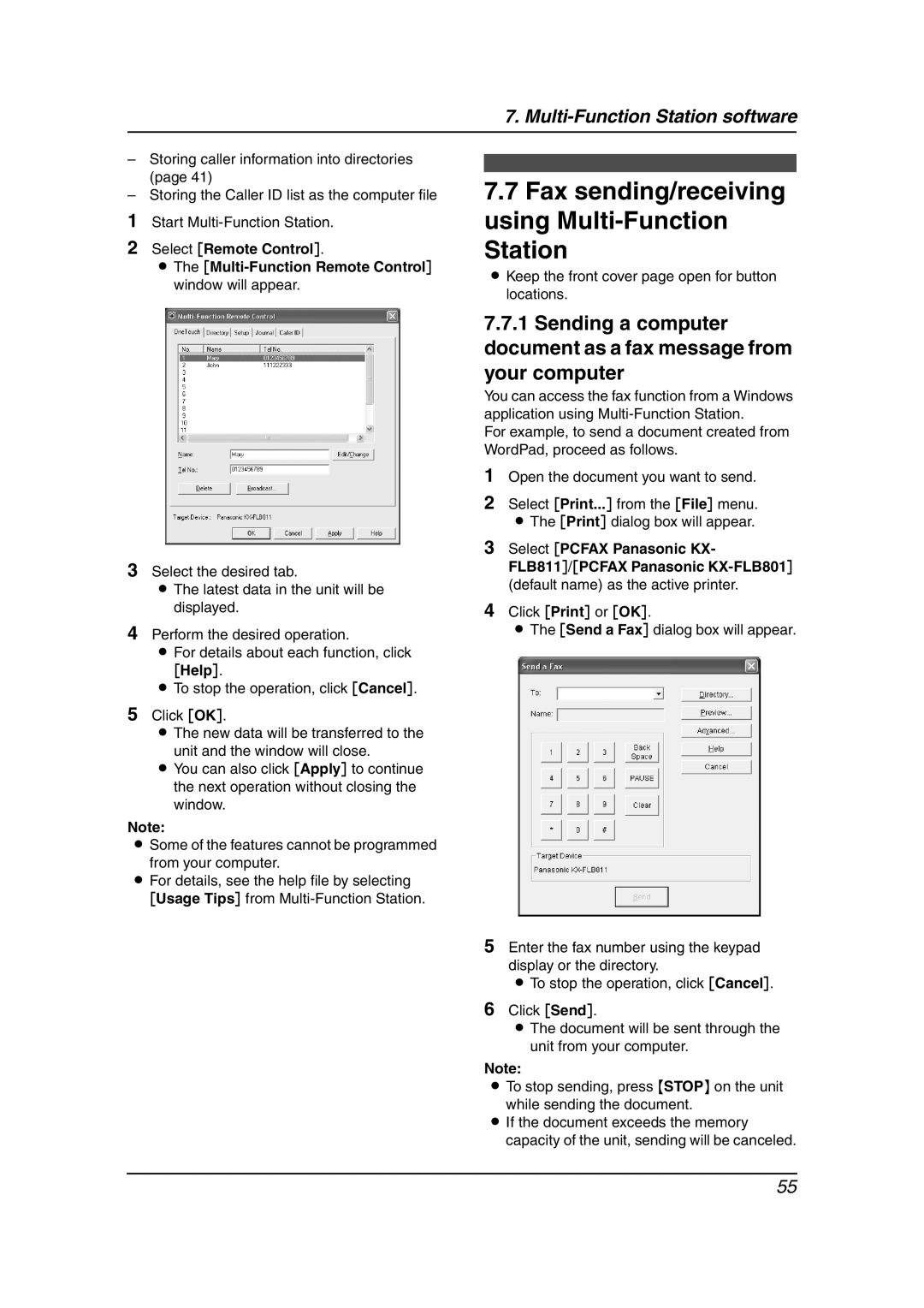 Panasonic KX-FLB811 manual Fax sending/receiving using Multi-Function Station 