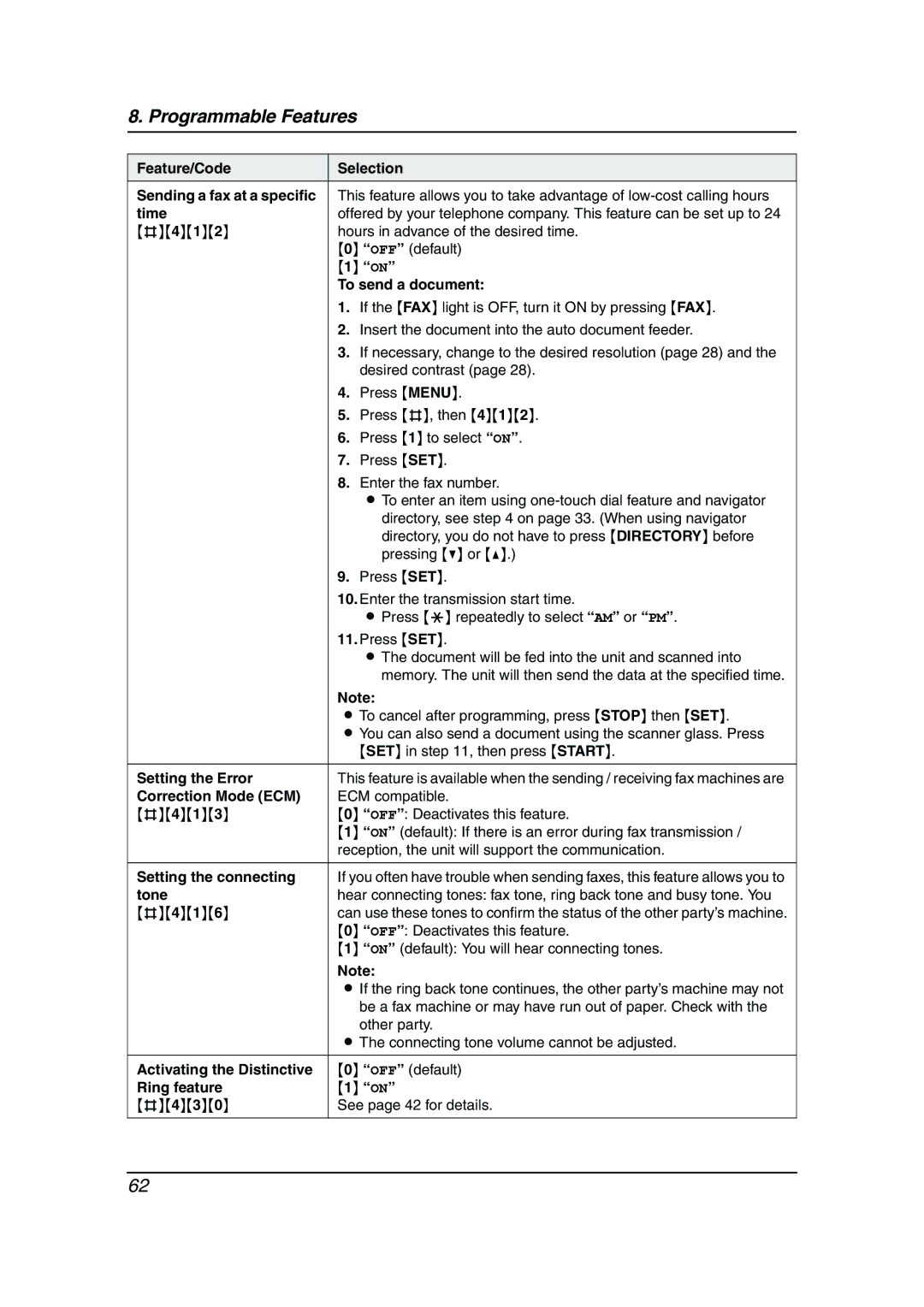 Panasonic KX-FLB811 manual To cancel after programming, press Stop then SET, SET in , then press Start, Setting the Error 