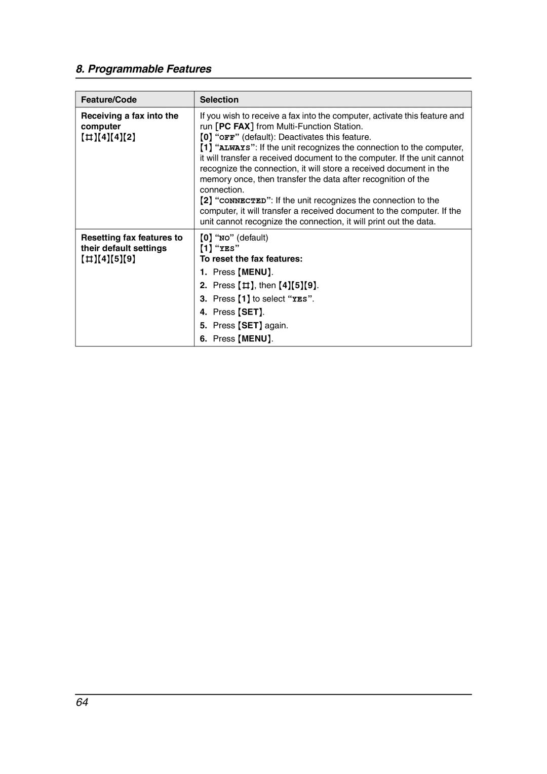 Panasonic KX-FLB811 Feature/Code Selection Receiving a fax into, Memory once, then transfer the data after recognition 