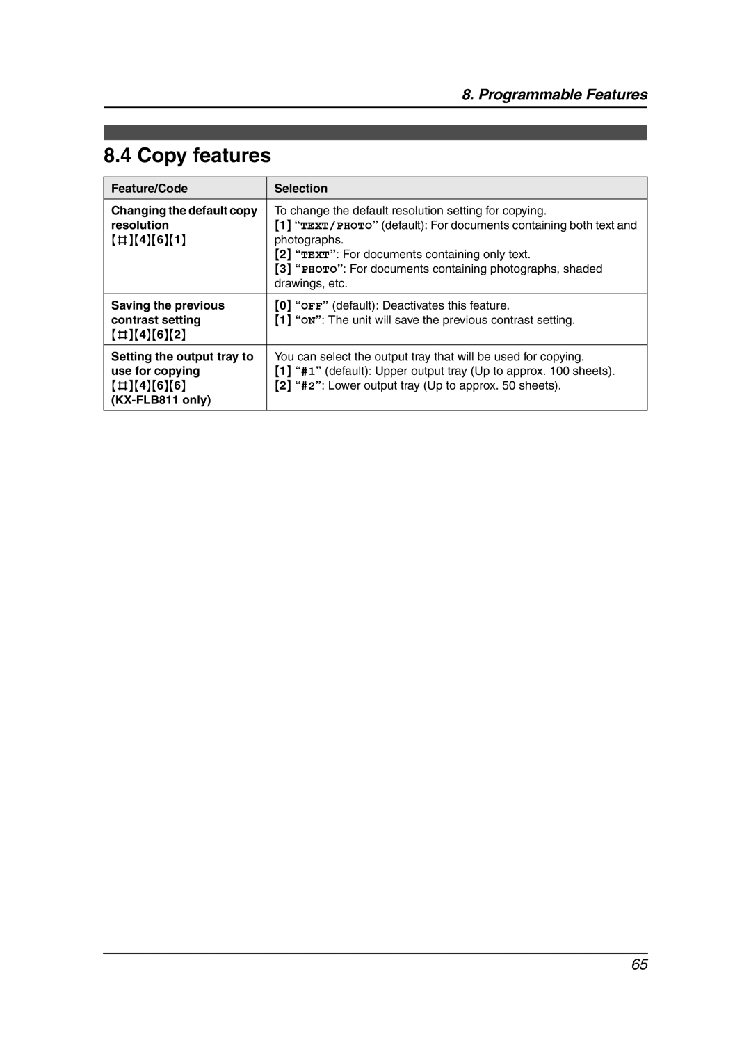 Panasonic KX-FLB811 manual Copy features, To change the default resolution setting for copying, Resolution 