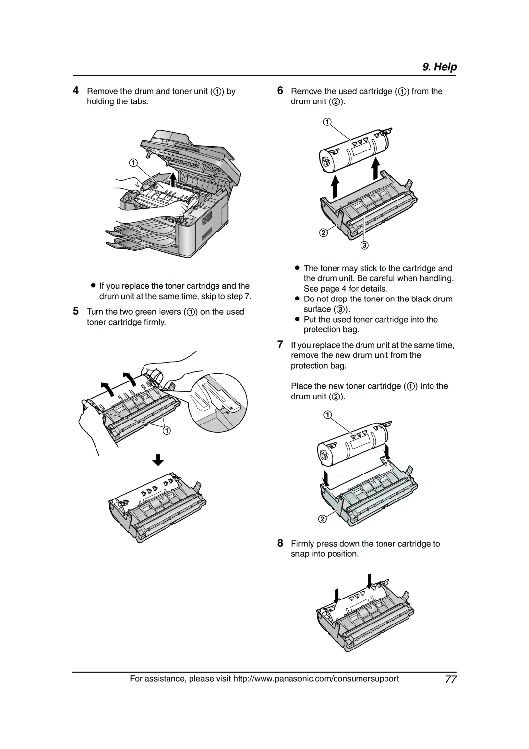 Panasonic KX-FLB811 manual Remove the drum and toner unit 1 by holding the tabs 