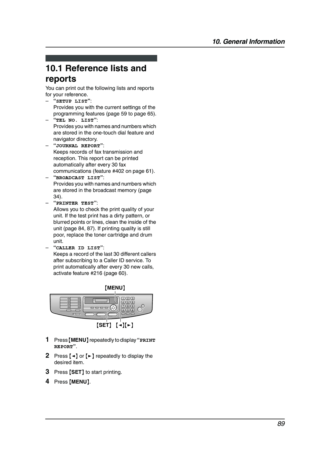 Panasonic KX-FLB811 manual Reference lists and reports 