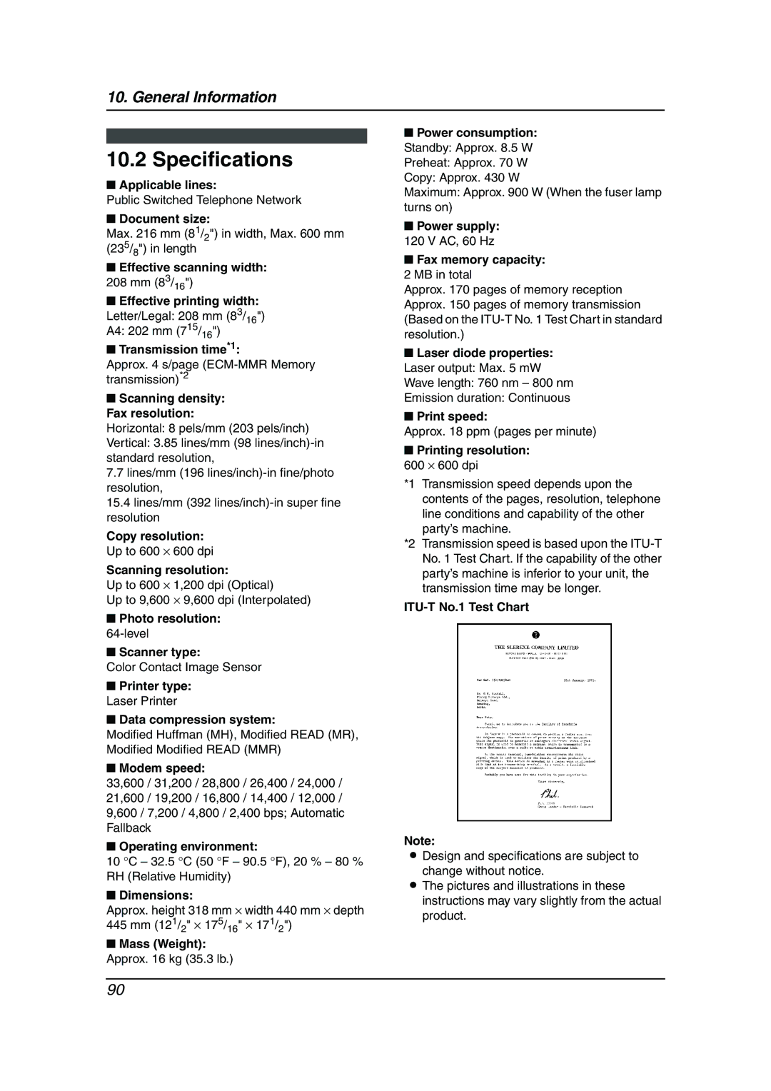 Panasonic KX-FLB811 manual Specifications 