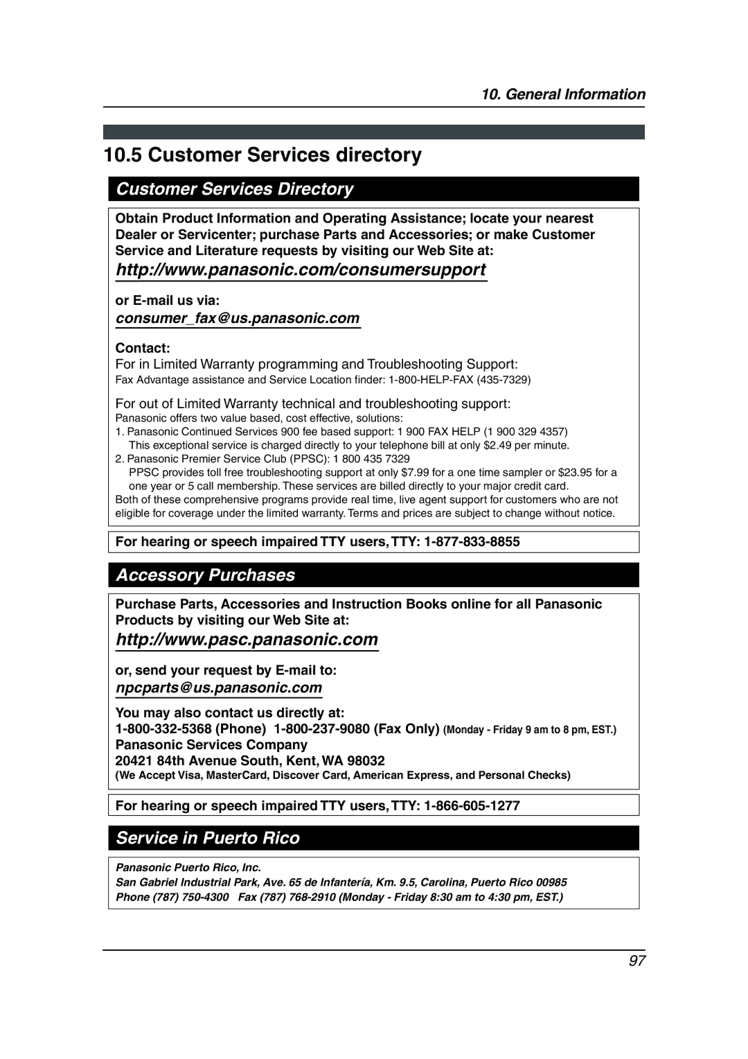 Panasonic KX-FLB811 manual Customer Services directory, Customer Services Directory 