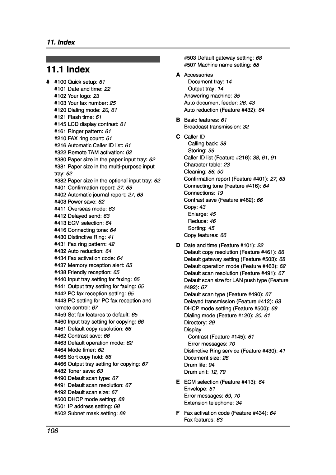 Panasonic KX-FLB851 manual Index 