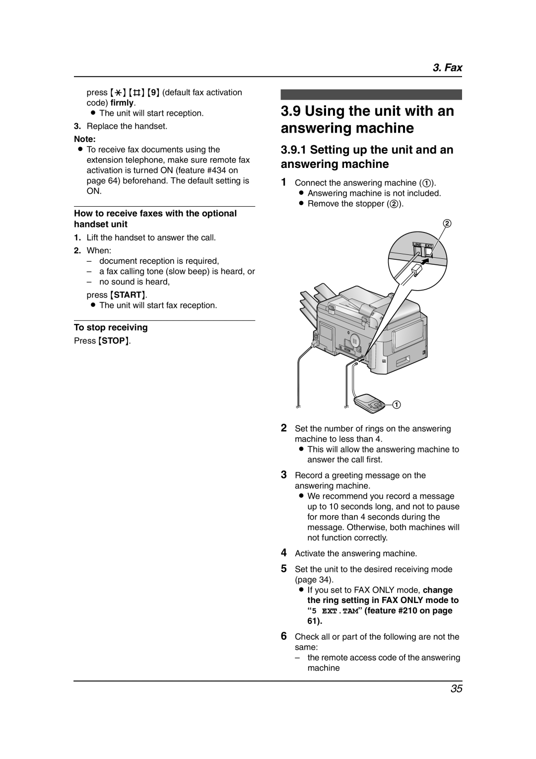 Panasonic KX-FLB851 manual Using the unit with an answering machine, Setting up the unit and an answering machine, Fax 