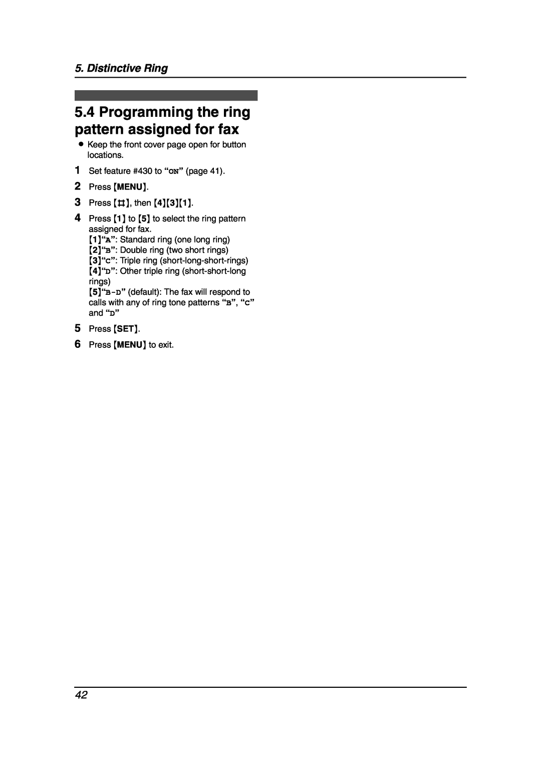 Panasonic KX-FLB851 manual Programming the ring pattern assigned for fax, Distinctive Ring 
