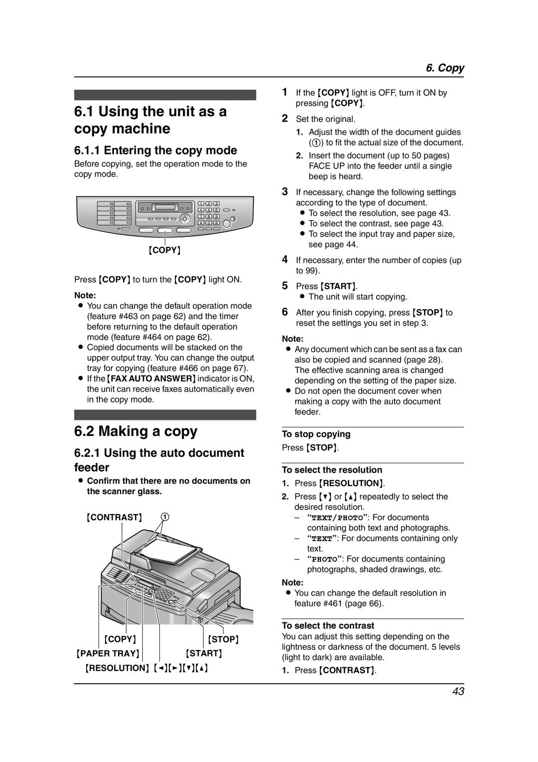 Panasonic KX-FLB851 manual Using the unit as a copy machine, Making a copy, Entering the copy mode, Copy, To stop copying 