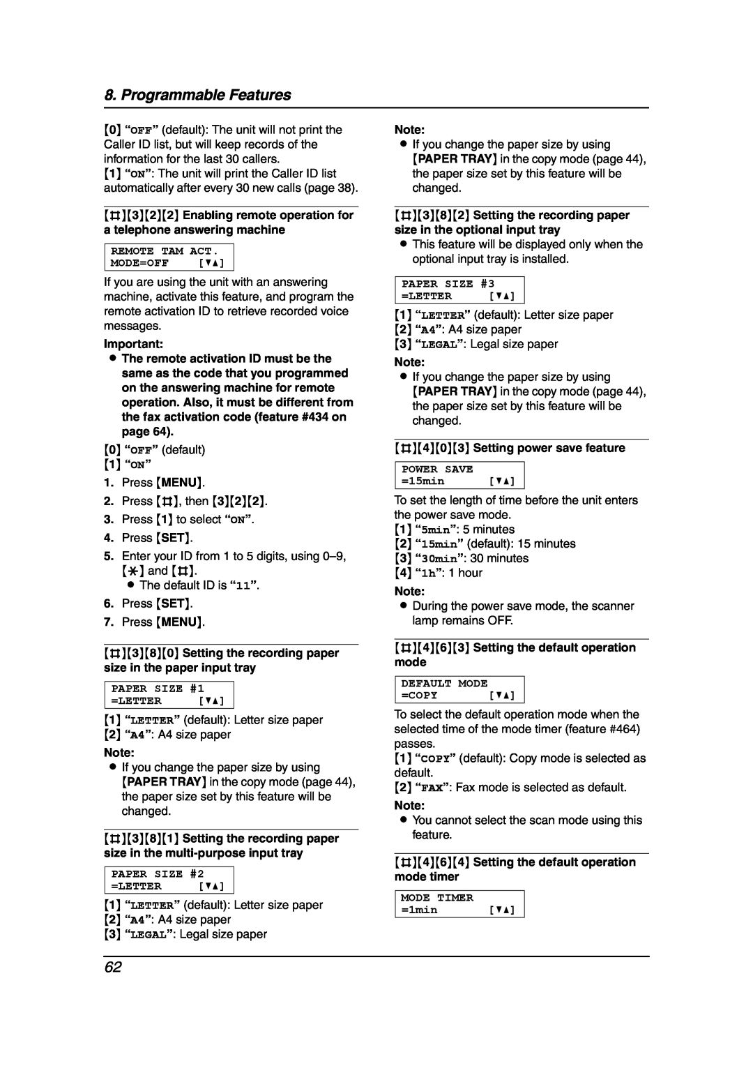 Panasonic KX-FLB851 manual #322 Enabling remote operation for a telephone answering machine, Remote Tam Act Mode=Off 