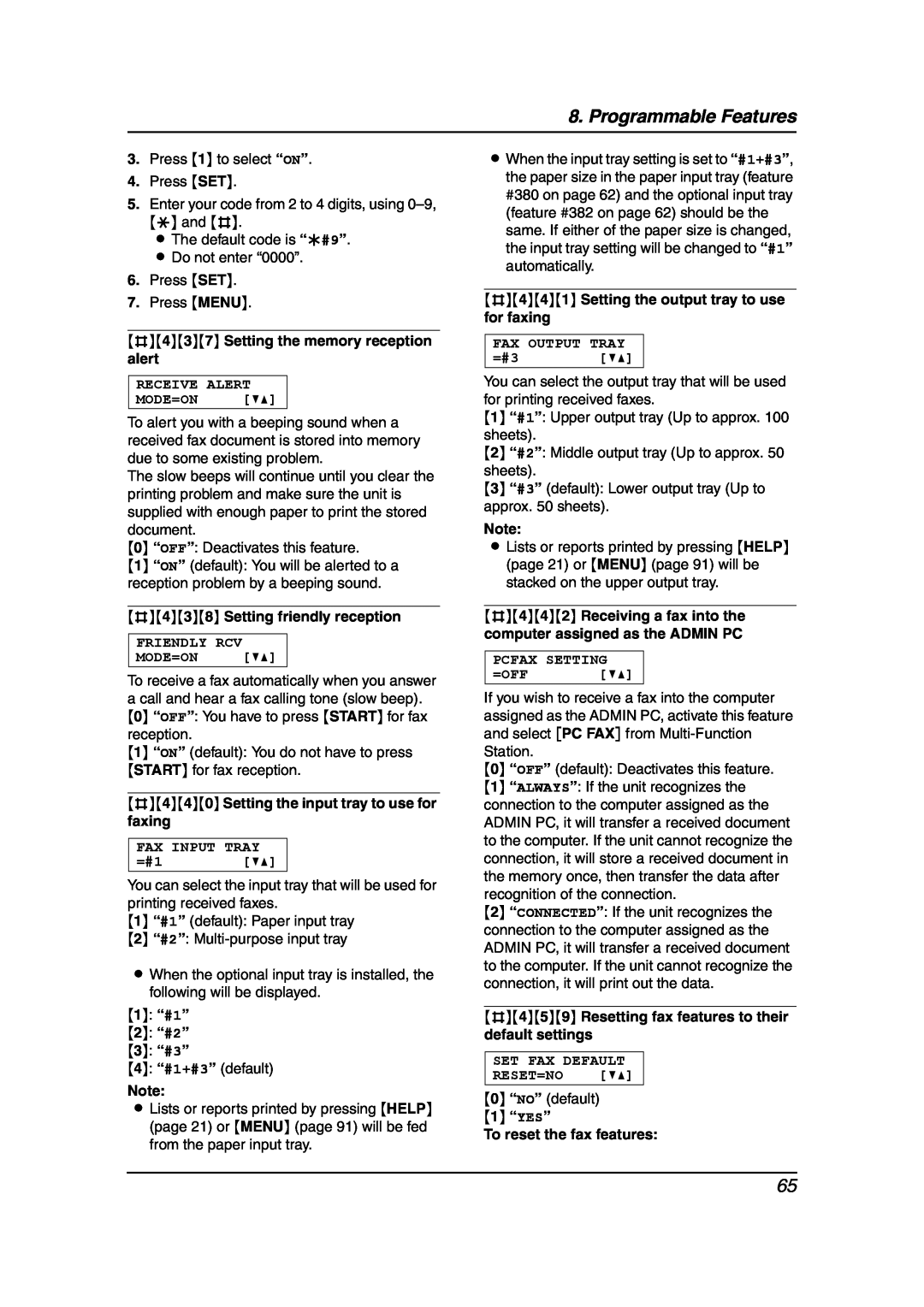 Panasonic KX-FLB851 manual #437 Setting the memory reception alert, Receive Alert Mode=On, #438 Setting friendly reception 