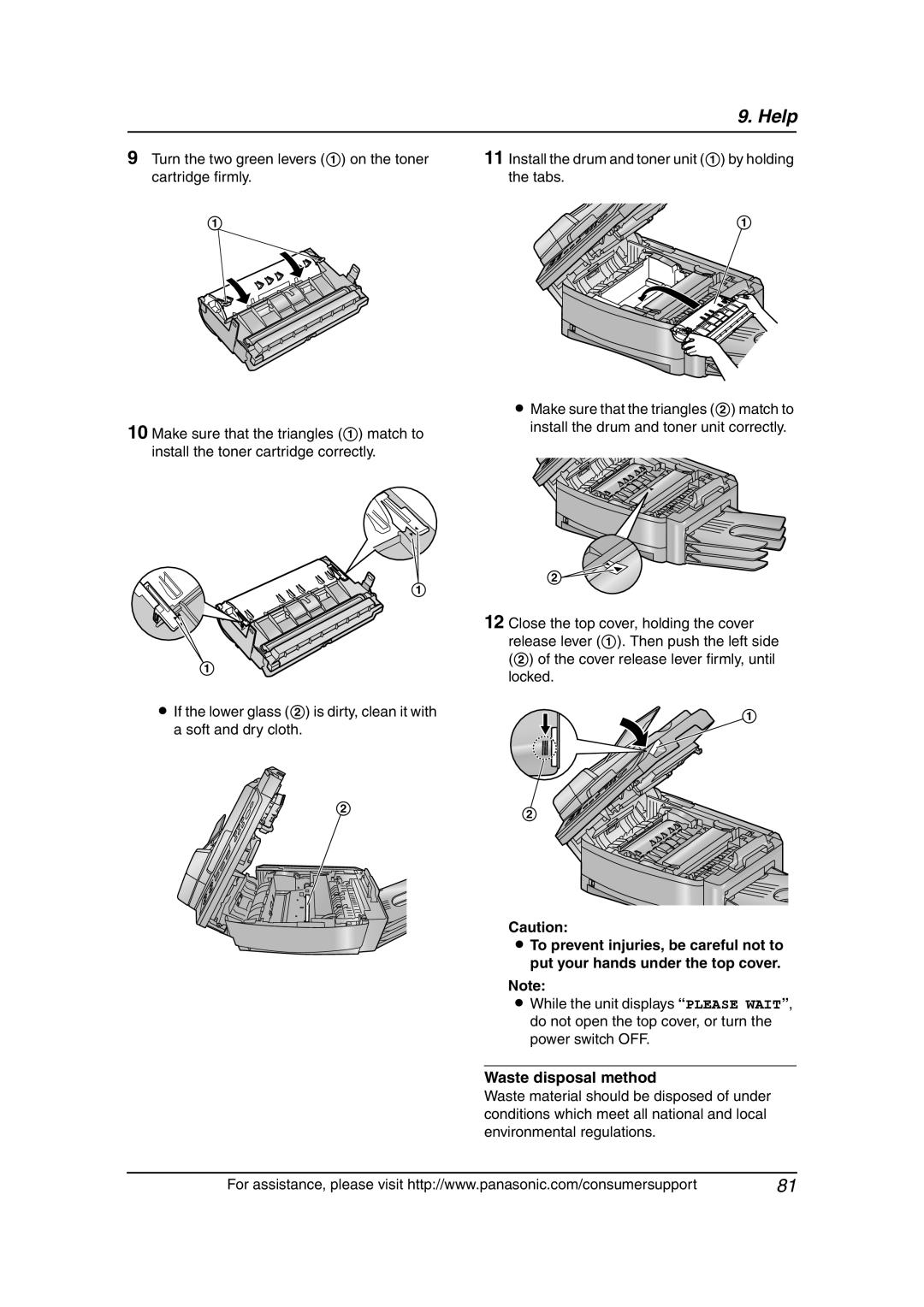 Panasonic KX-FLB851 manual Waste disposal method, Help 