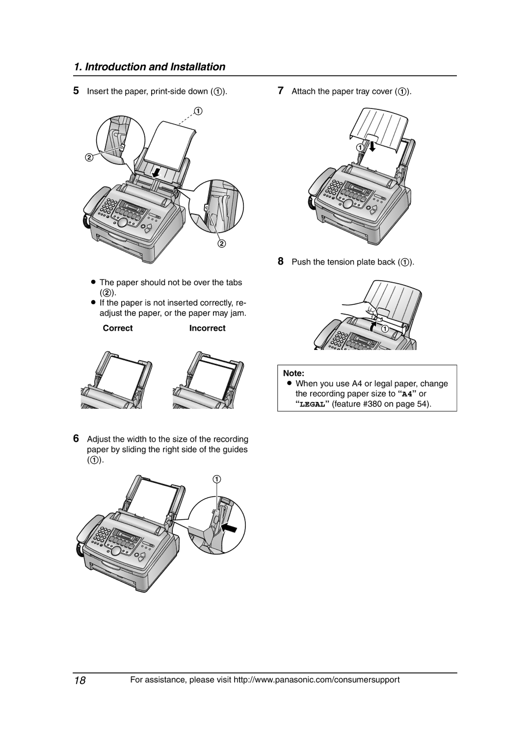 Panasonic KX-FLM651 operating instructions CorrectIncorrect, Attach the paper tray cover Push the tension plate back 