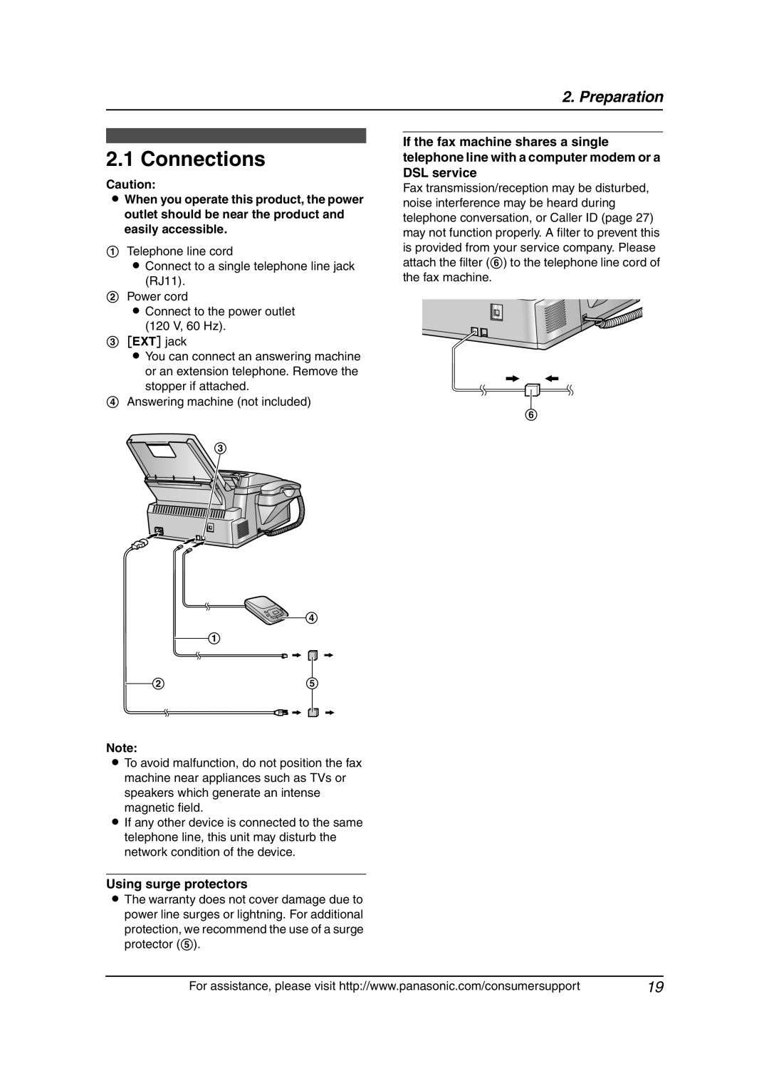 Panasonic KX-FLM651 operating instructions Connections, Using surge protectors 