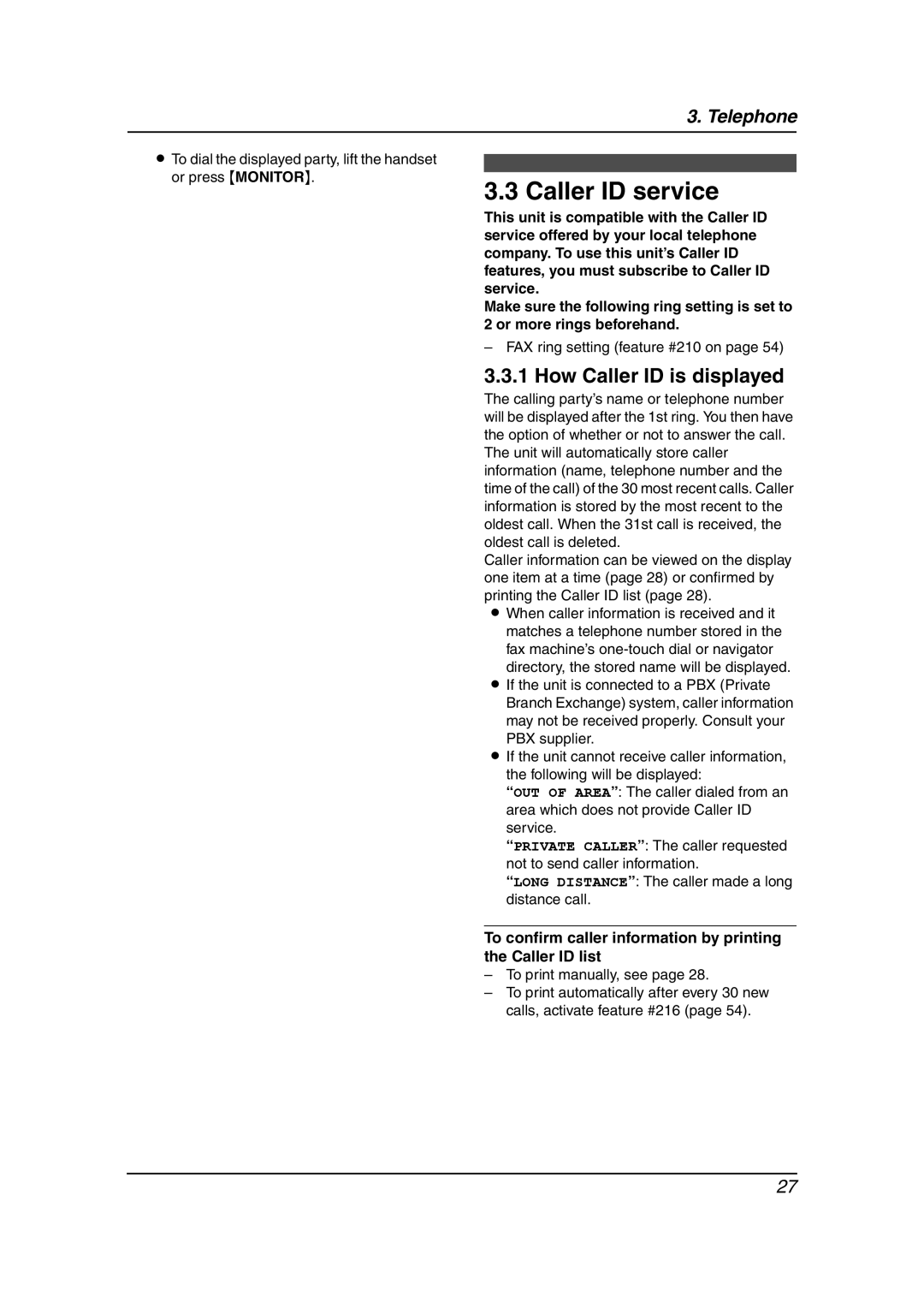 Panasonic KX-FLM651 operating instructions Caller ID service, How Caller ID is displayed, FAX ring setting feature #210 on 