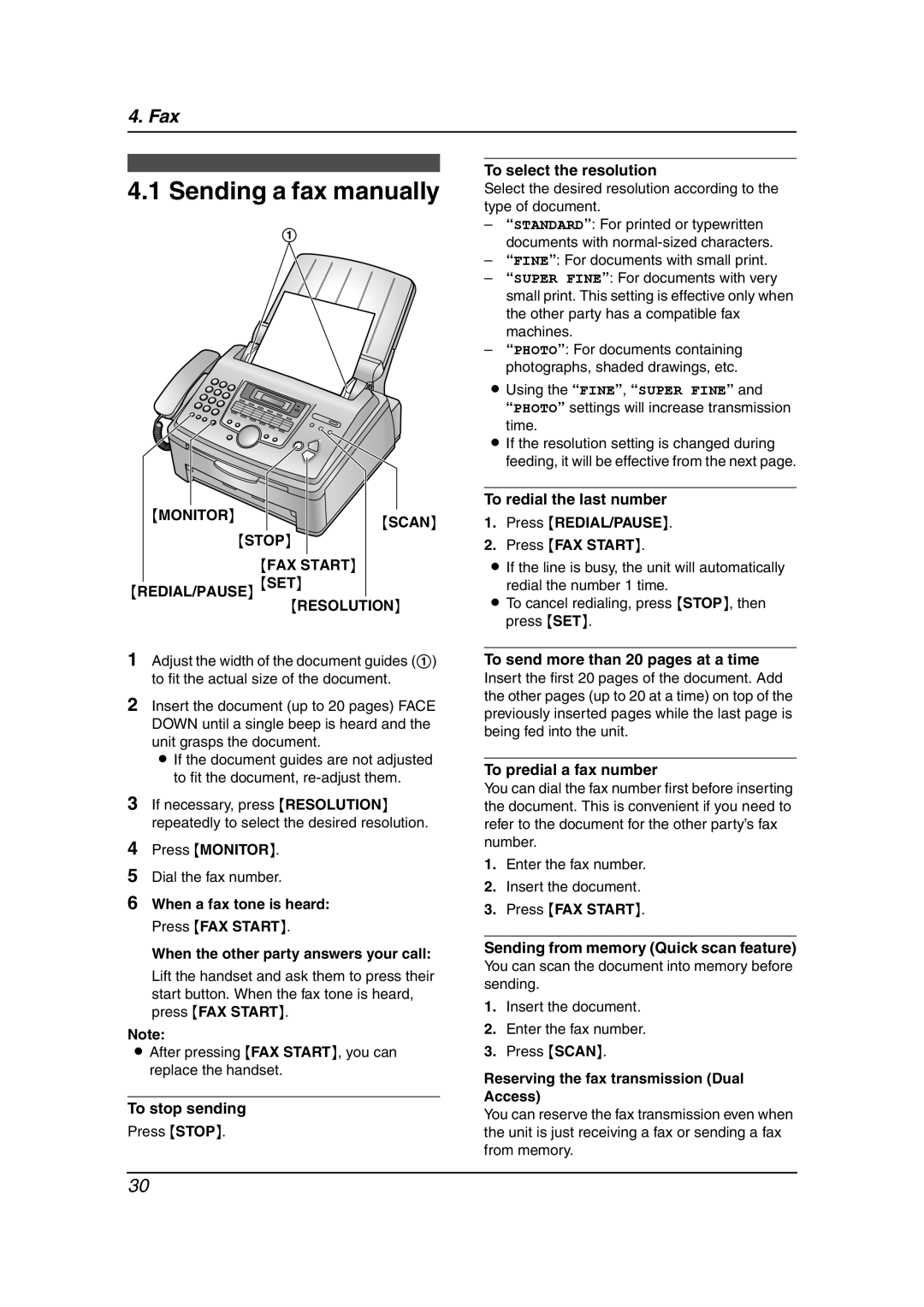 Panasonic KX-FLM651 operating instructions Sending a fax manually, FAX Start REDIAL/PAUSE SET Resolution 