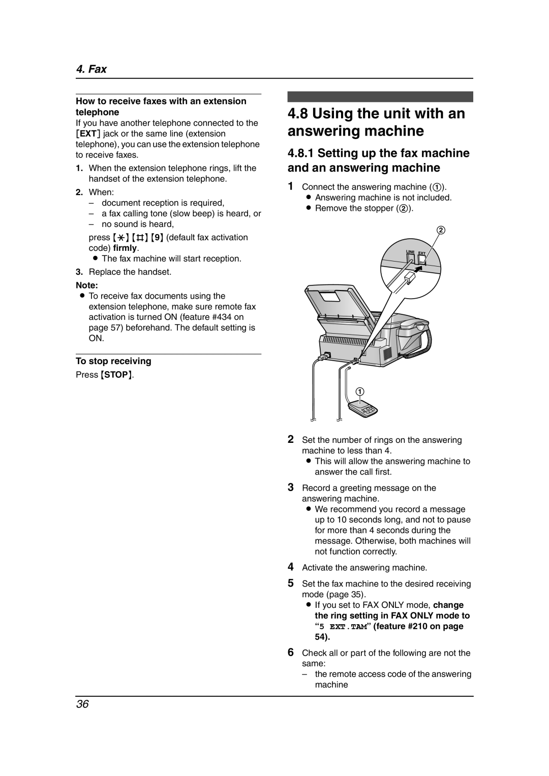 Panasonic KX-FLM651 Using the unit with an answering machine, Setting up the fax machine and an answering machine 