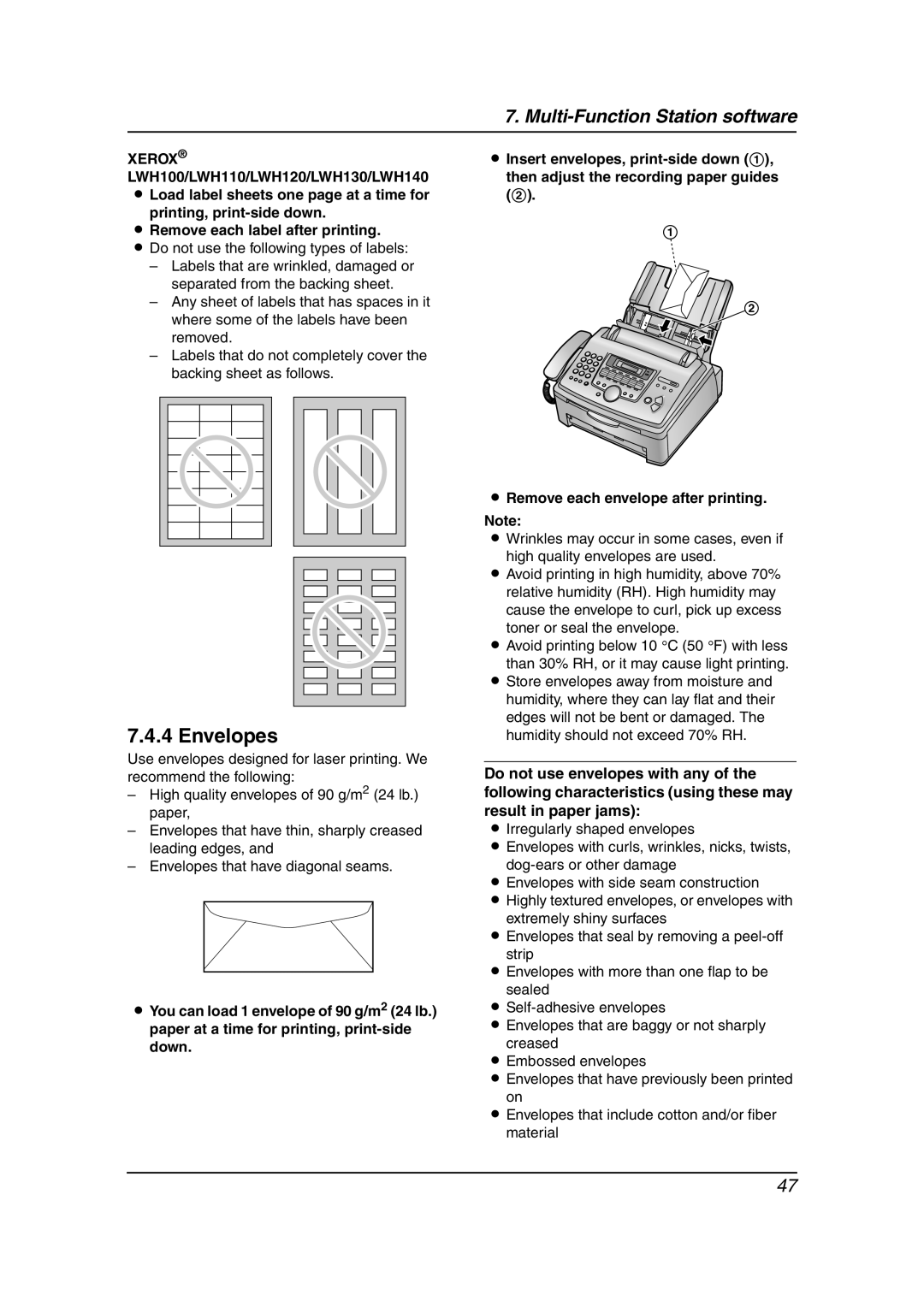 Panasonic KX-FLM651 operating instructions Envelopes 