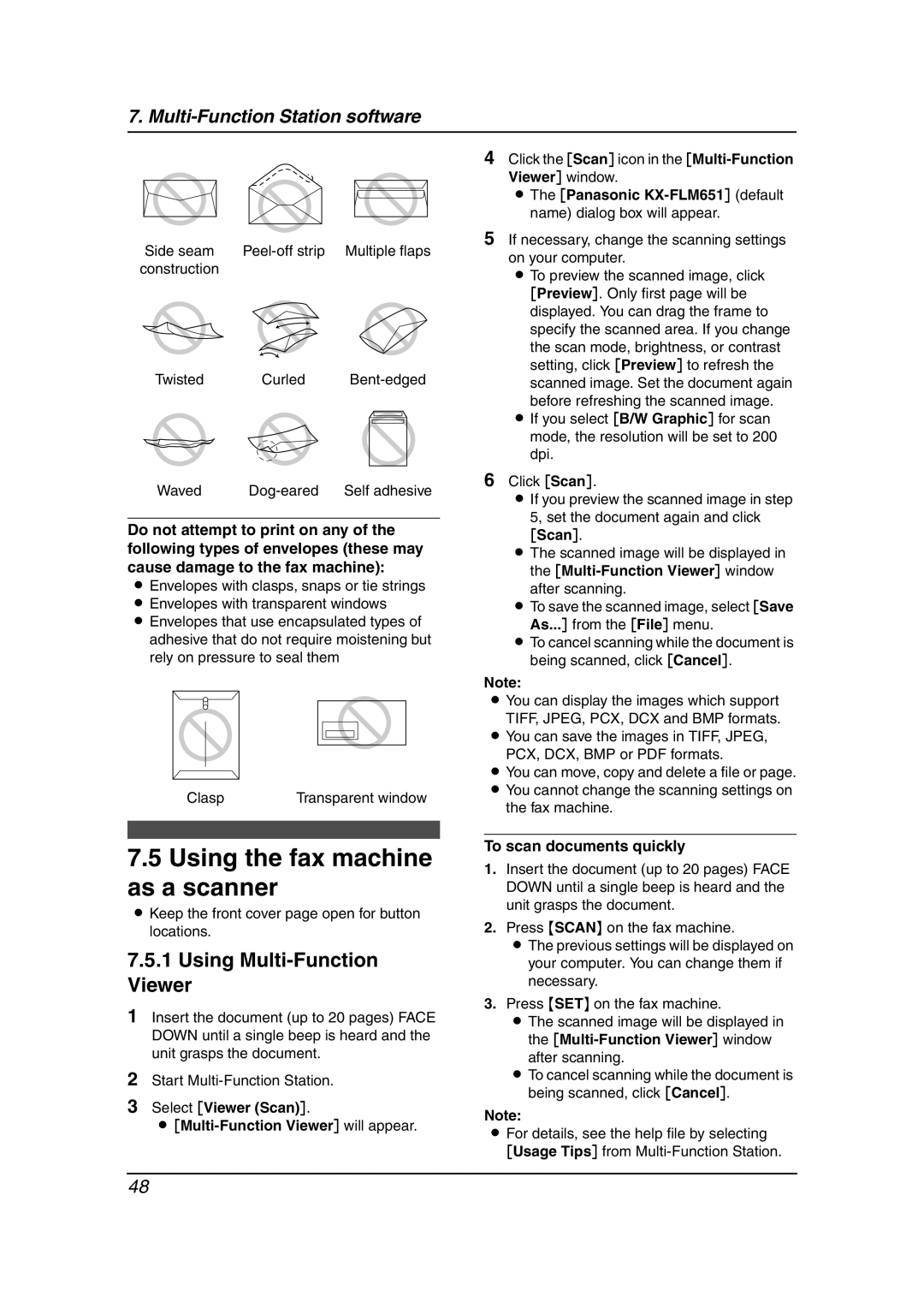 Panasonic KX-FLM651 Using the fax machine as a scanner, Using Multi-Function Viewer, To scan documents quickly 