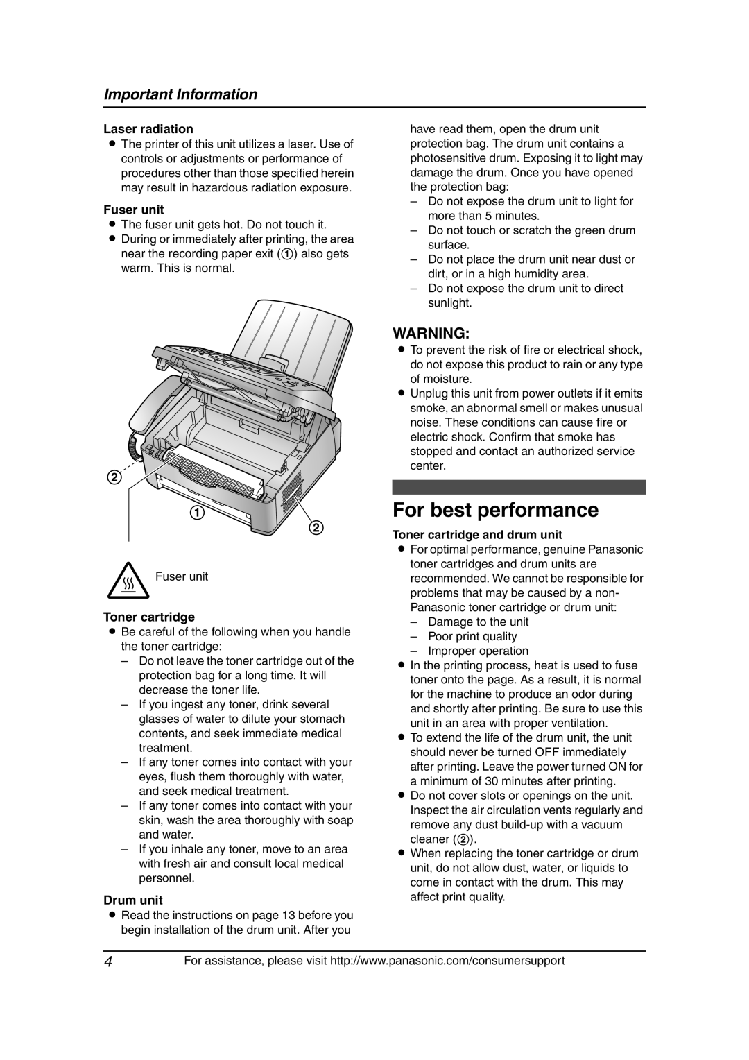 Panasonic KX-FLM651 operating instructions For best performance 