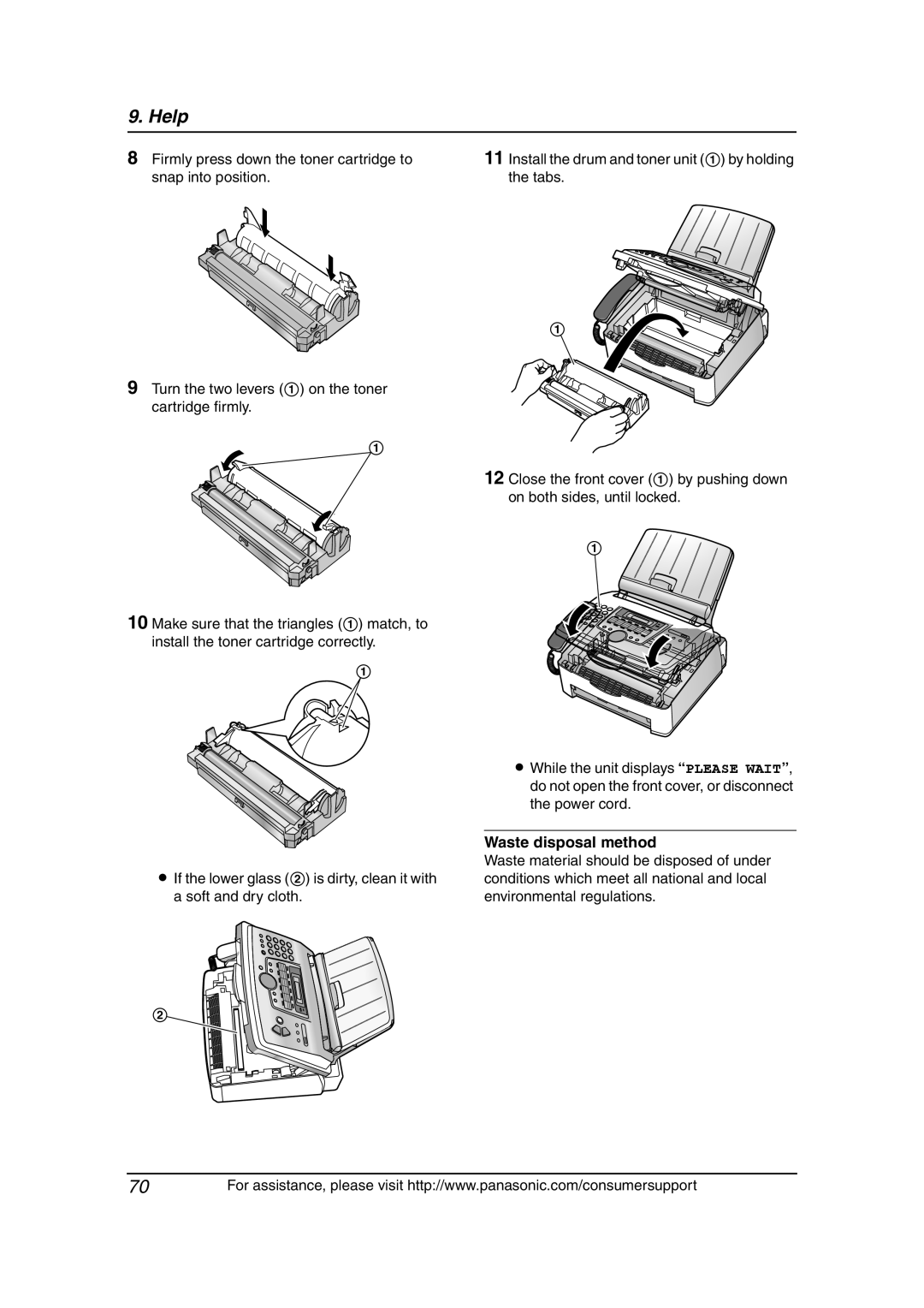 Panasonic KX-FLM651 operating instructions Firmly press down the toner cartridge to, Waste disposal method 