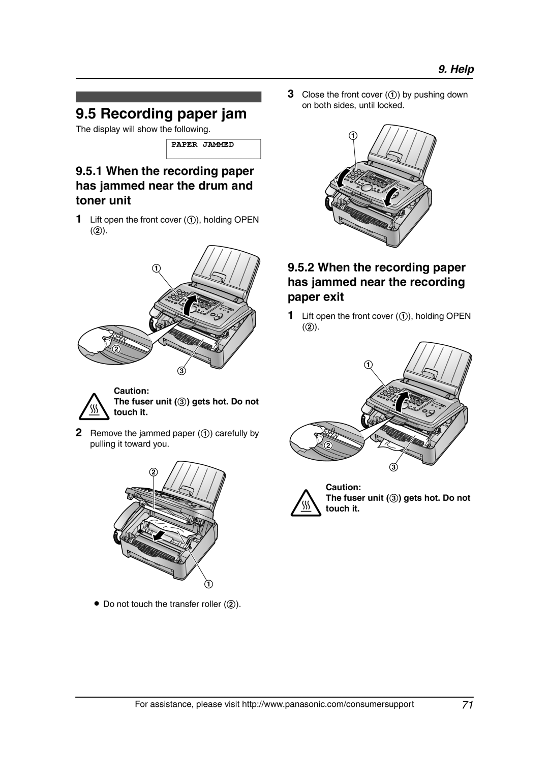 Panasonic KX-FLM651 operating instructions Recording paper jam, Display will show the following 