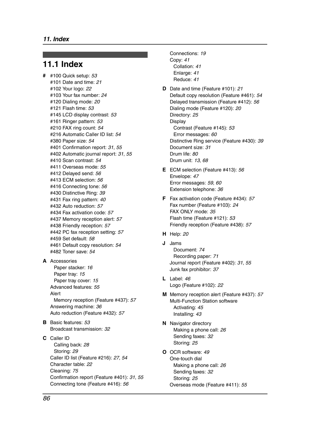 Panasonic KX-FLM651 operating instructions Index 