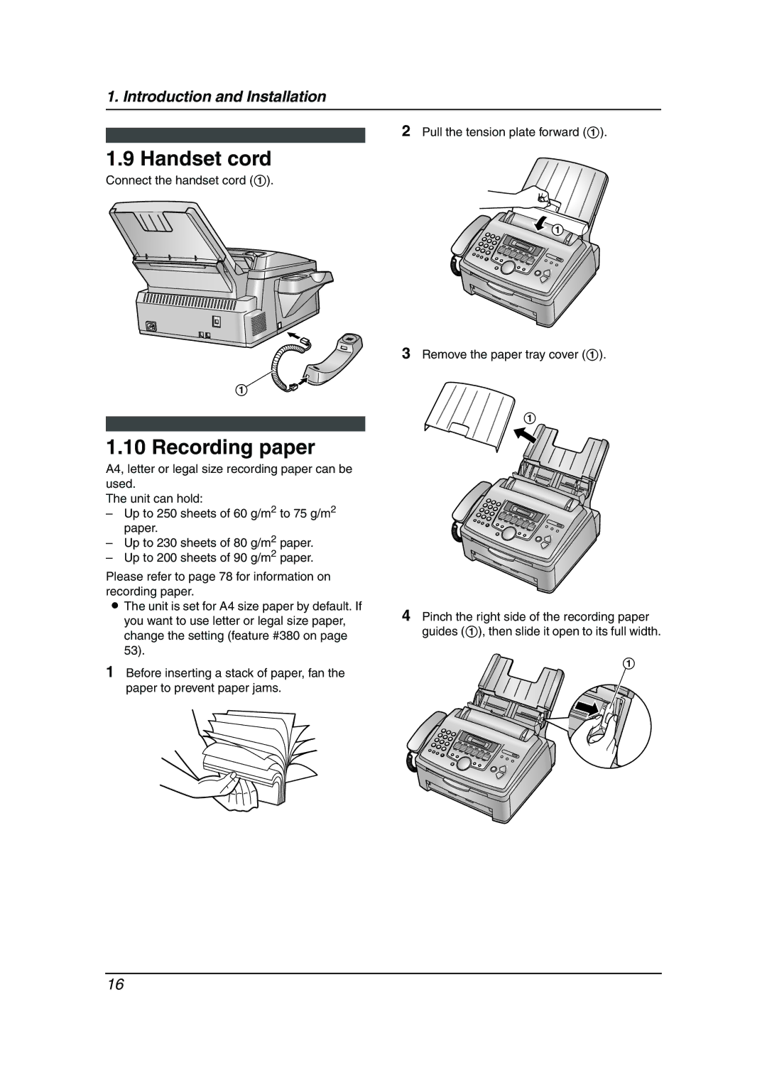 Panasonic KX-FLM653HK manual Handset cord, Recording paper 