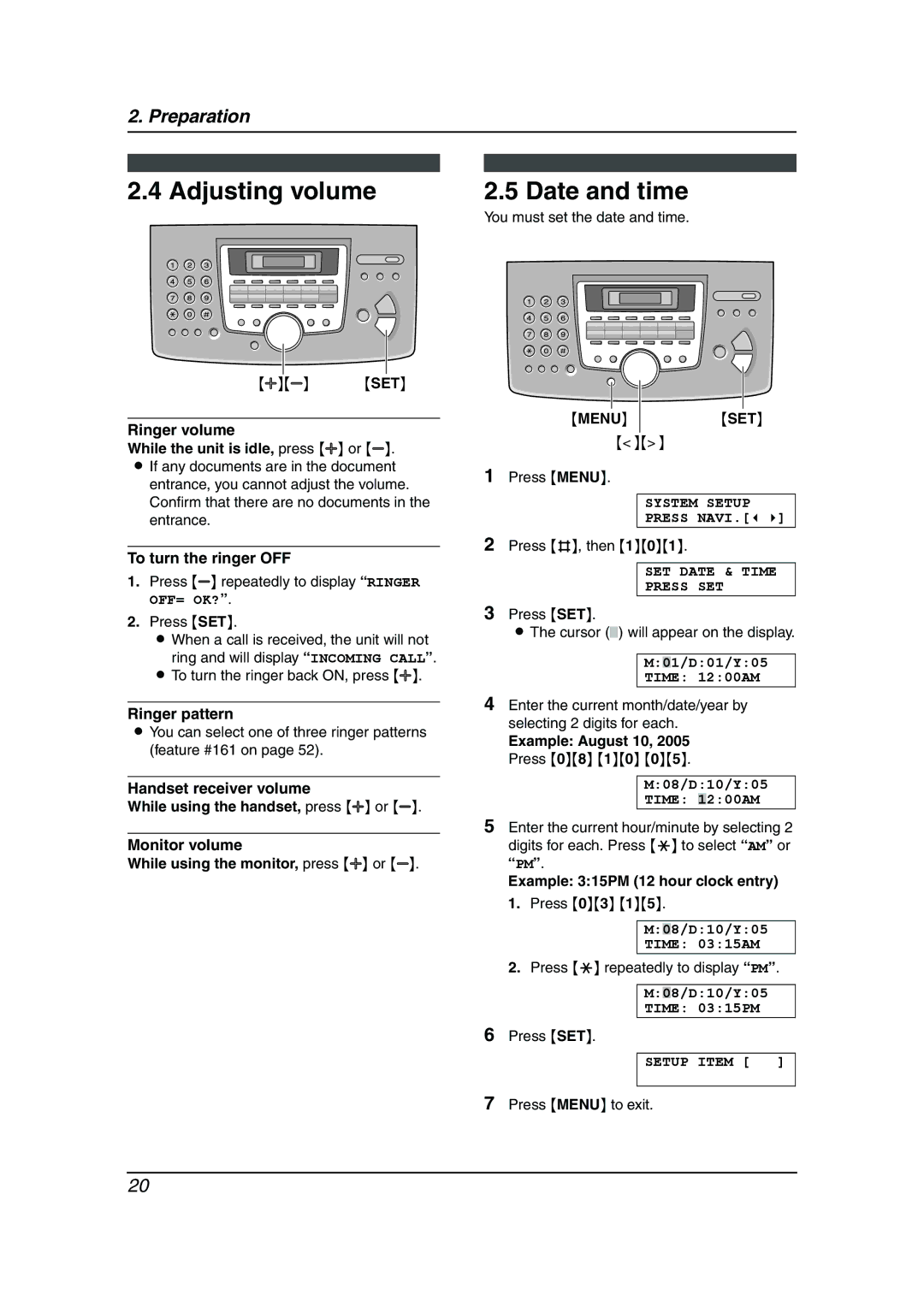 Panasonic KX-FLM653HK manual Adjusting volume Date and time 