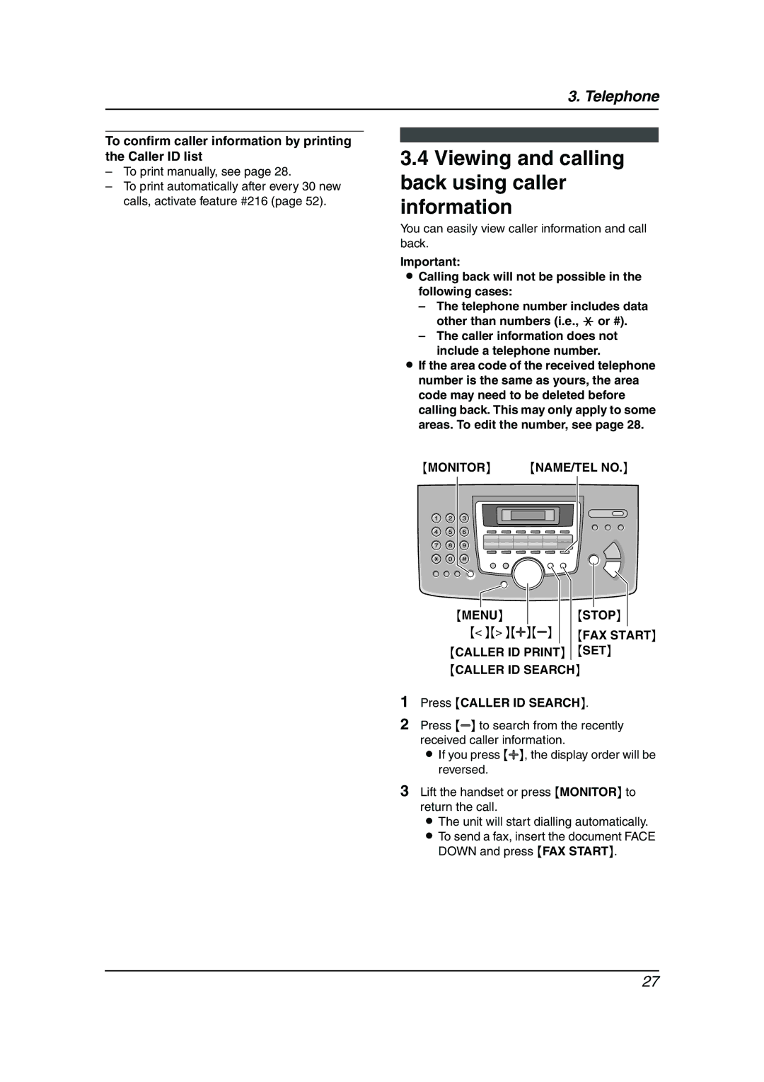 Panasonic KX-FLM653HK manual Viewing and calling back using caller information, Press Caller ID Search 