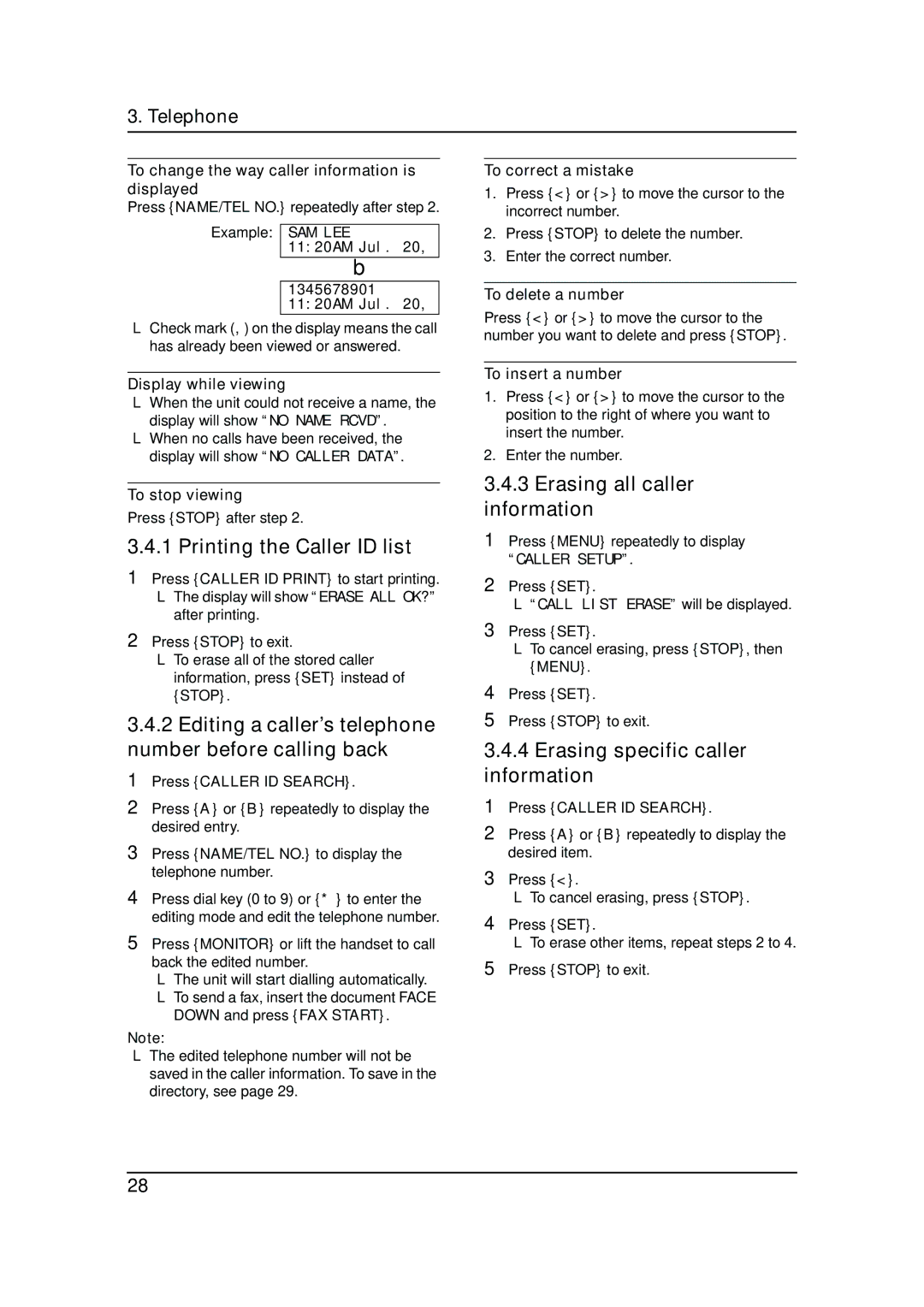 Panasonic KX-FLM653HK manual Printing the Caller ID list, Editing a caller’s telephone number before calling back 