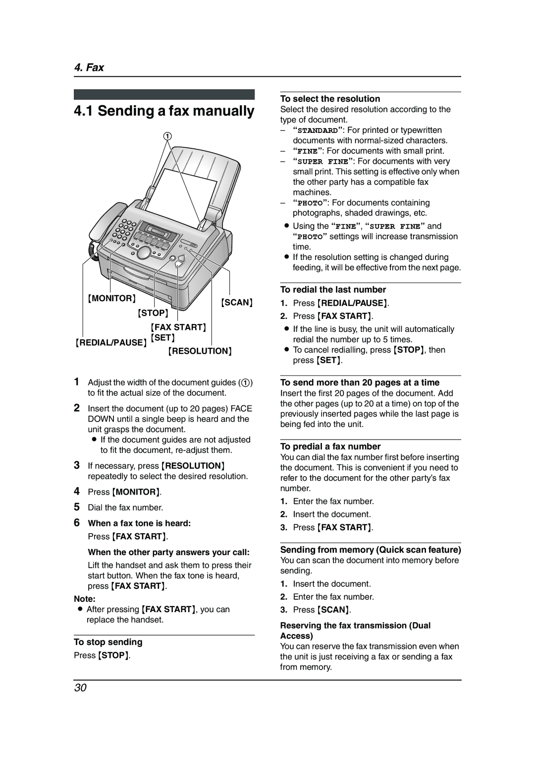 Panasonic KX-FLM653HK Sending a fax manually, FAX Start REDIAL/PAUSE SET Resolution 